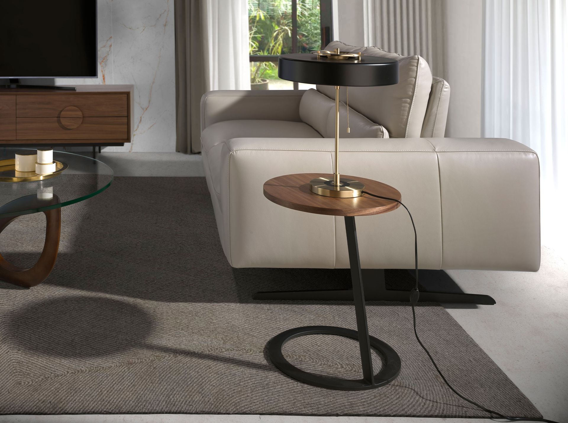 Mesa rincón redonda nogal y acero negro - Imagen 3