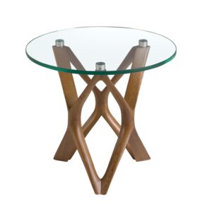 Mesa rincón redonda cristal templado y nogal Angel Cerdá