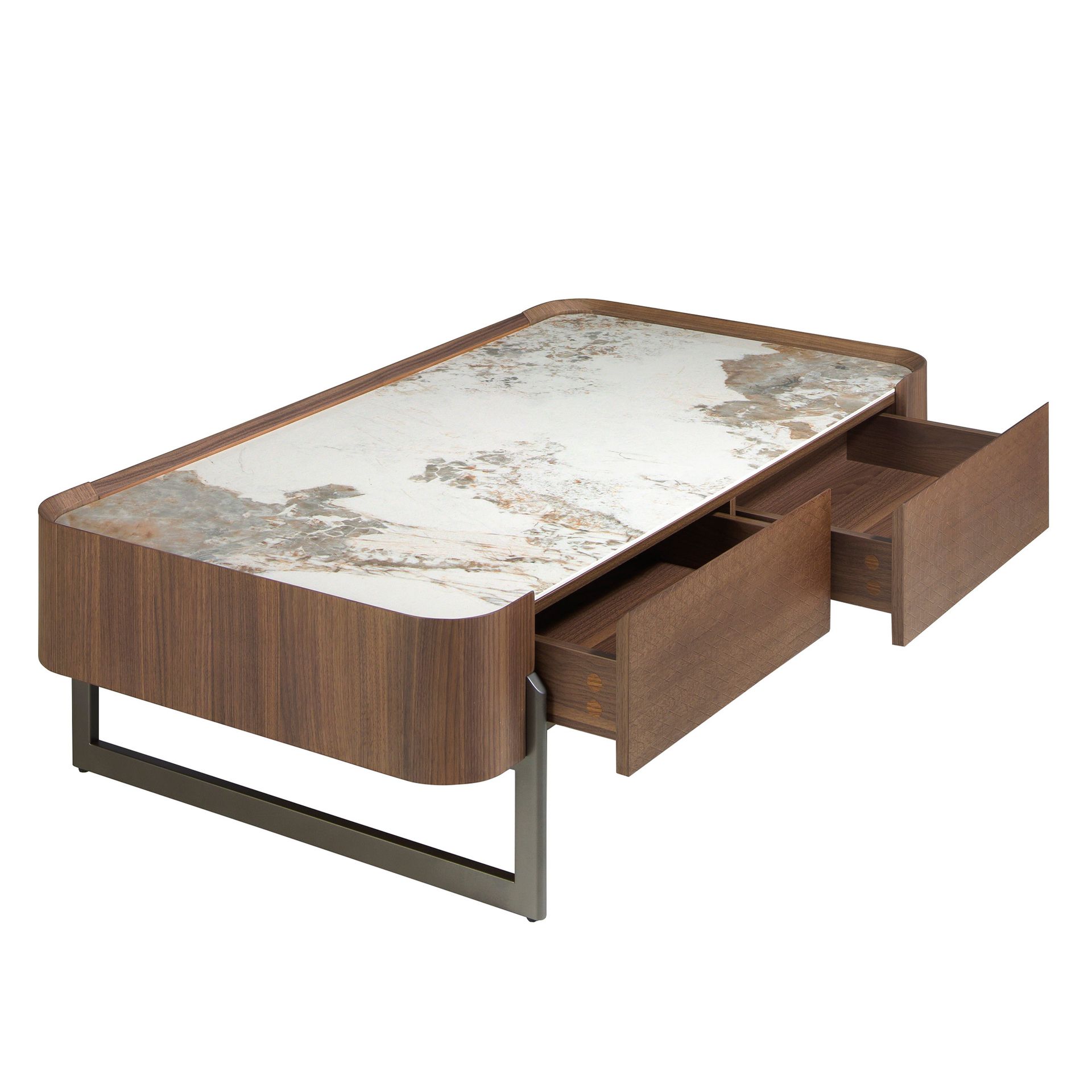 Mesa centro rectangular mármol porcelánico, nogal y acero visón metal - Imagen 5