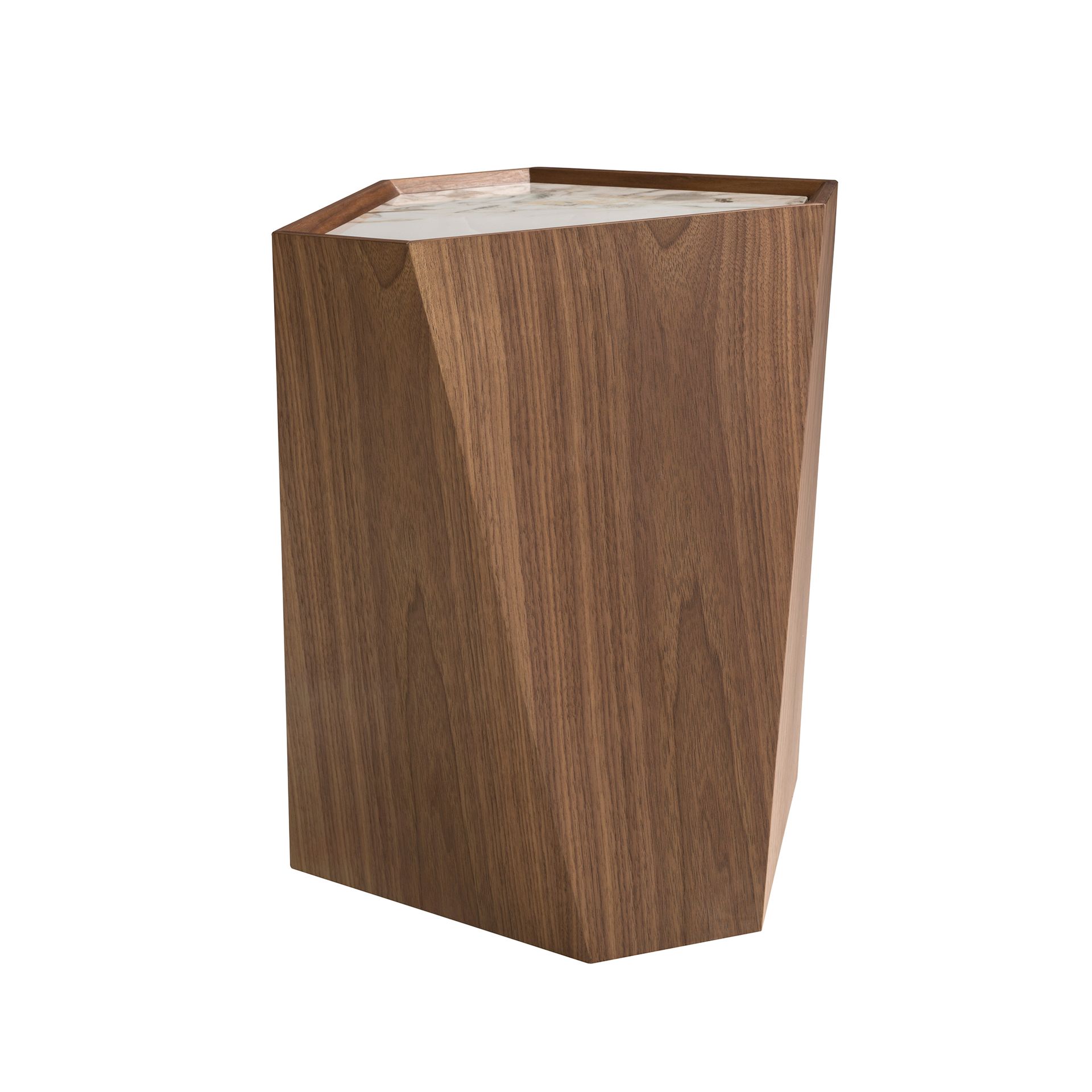 Mesa rincón triangular mármol porcelánico y nogal - Imagen 2