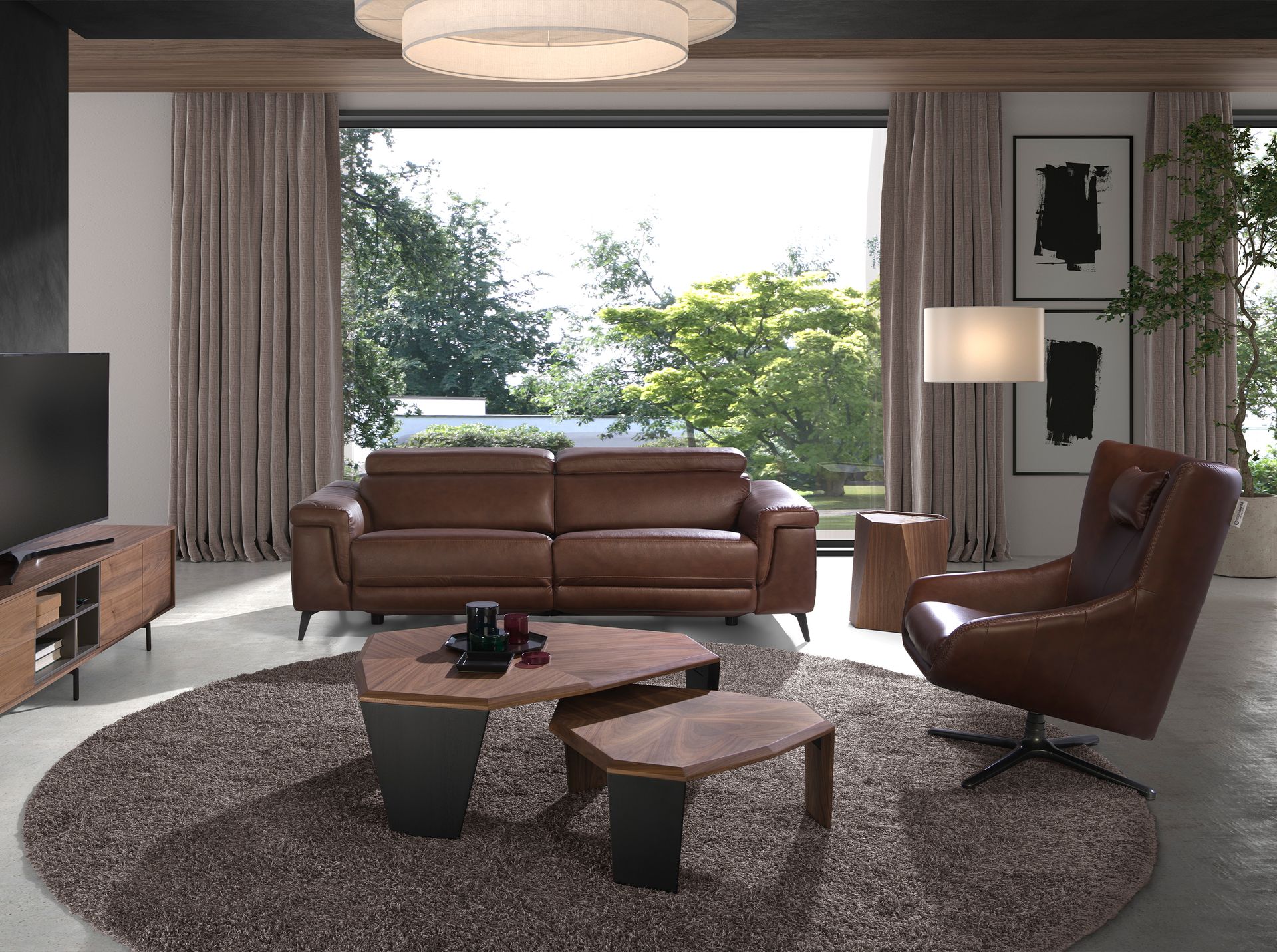 Mesa rincón triangular mármol porcelánico y nogal - Imagen 4