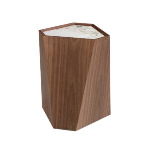 Mesa rincón triangular mármol porcelánico y nogal Angel Cerdá