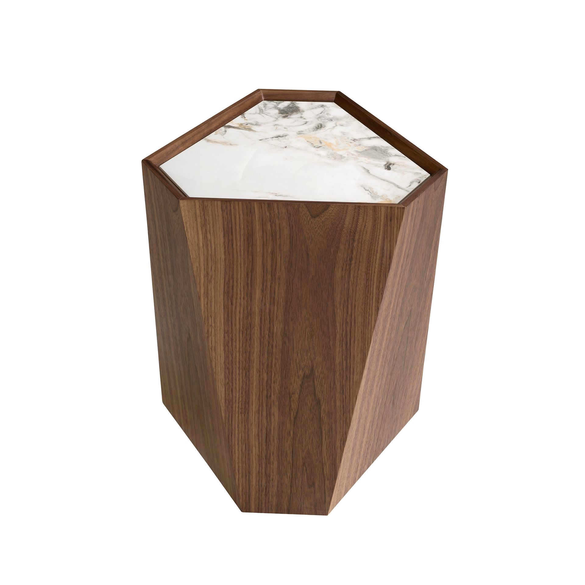 Mesa rincón triangular mármol porcelánico y nogal - Imagen 5