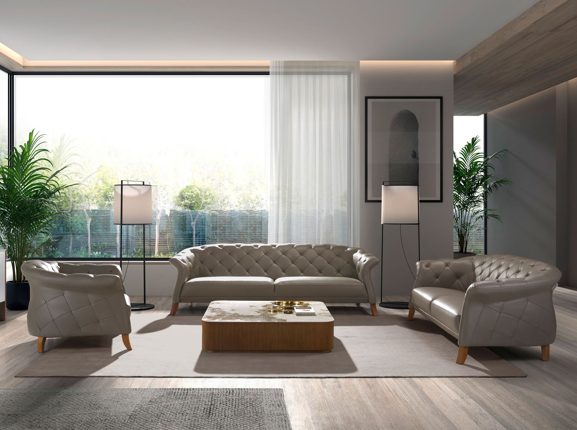 Mesa centro cuadrada mármol porcelánico y nogal - Imagen 4