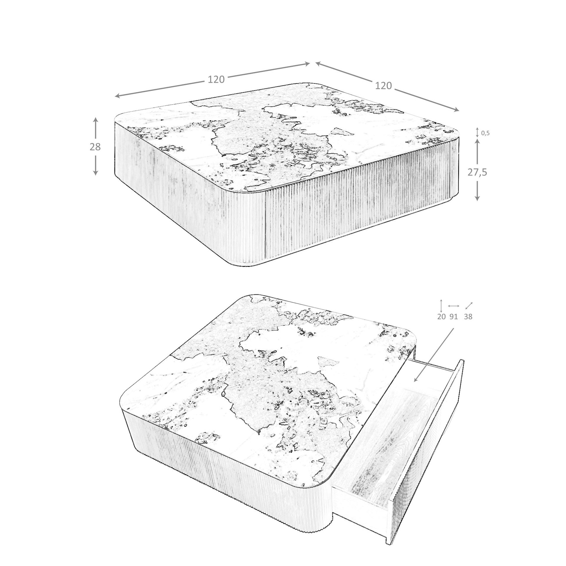 Mesa centro cuadrada mármol porcelánico y nogal - Imagen 6