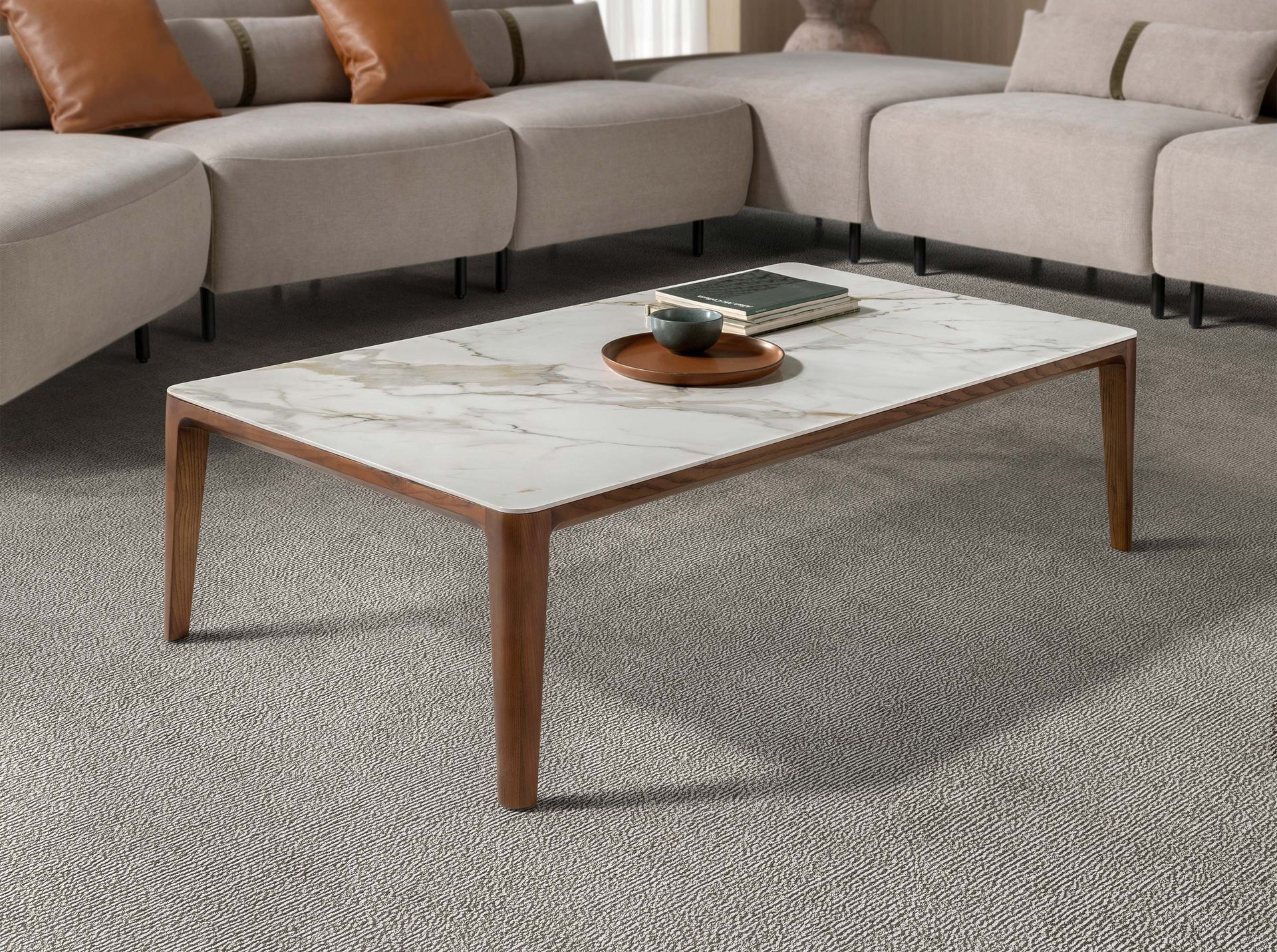 Mesa centro rectangular mármol porcelánico y nogal - Imagen 3