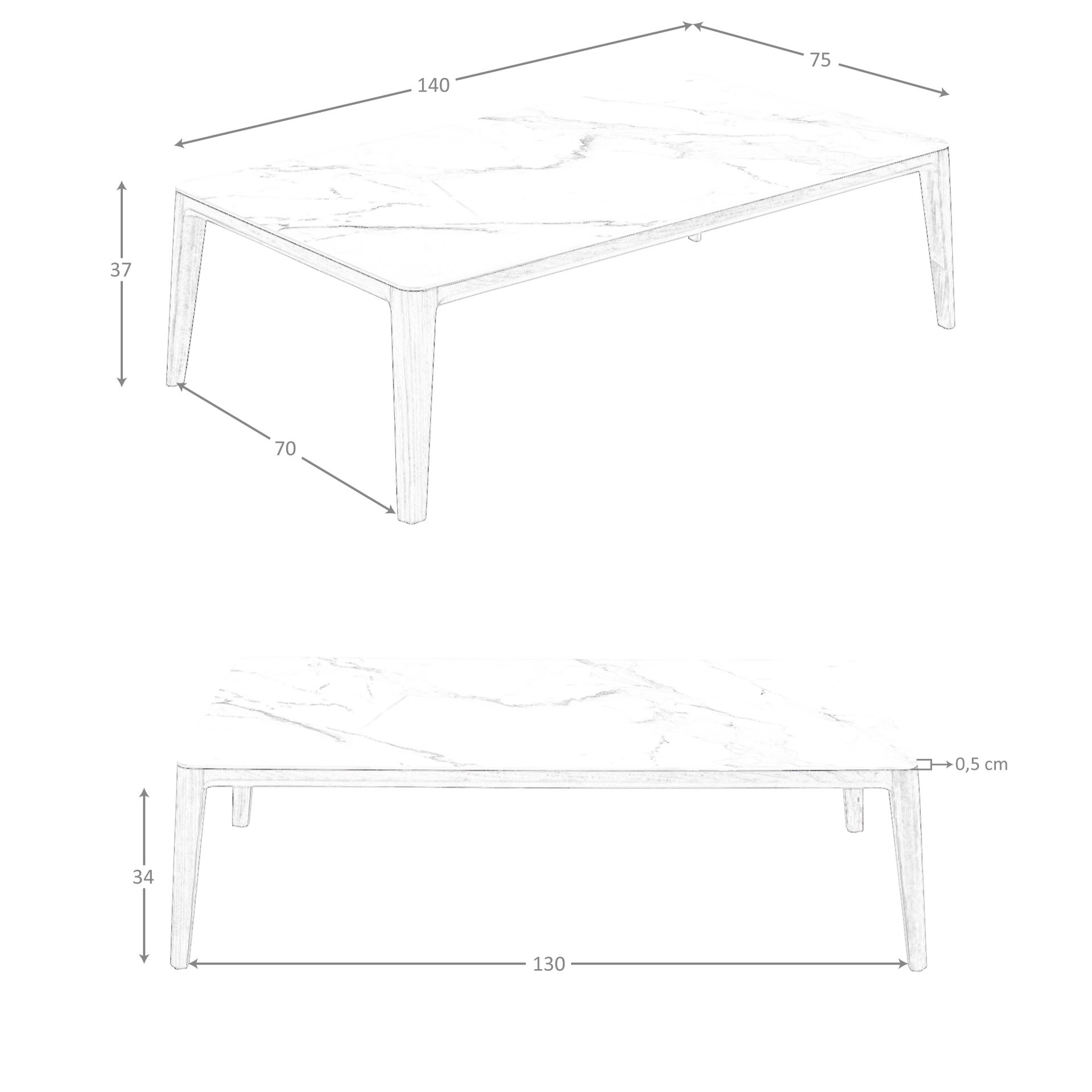 Mesa centro rectangular mármol porcelánico y nogal - Imagen 9