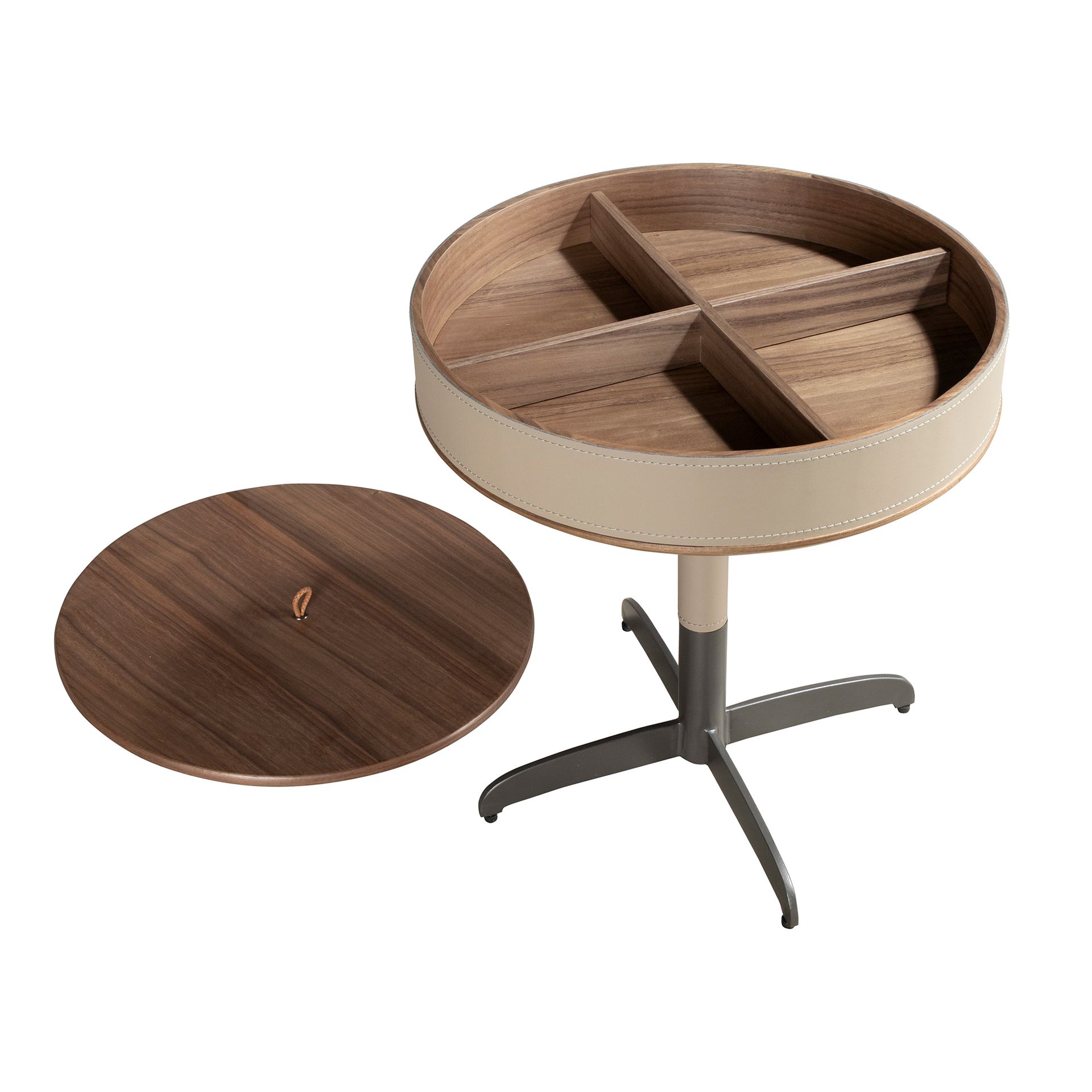 Mesa rincón redonda polipiel, nogal y acero gris - Imagen 6