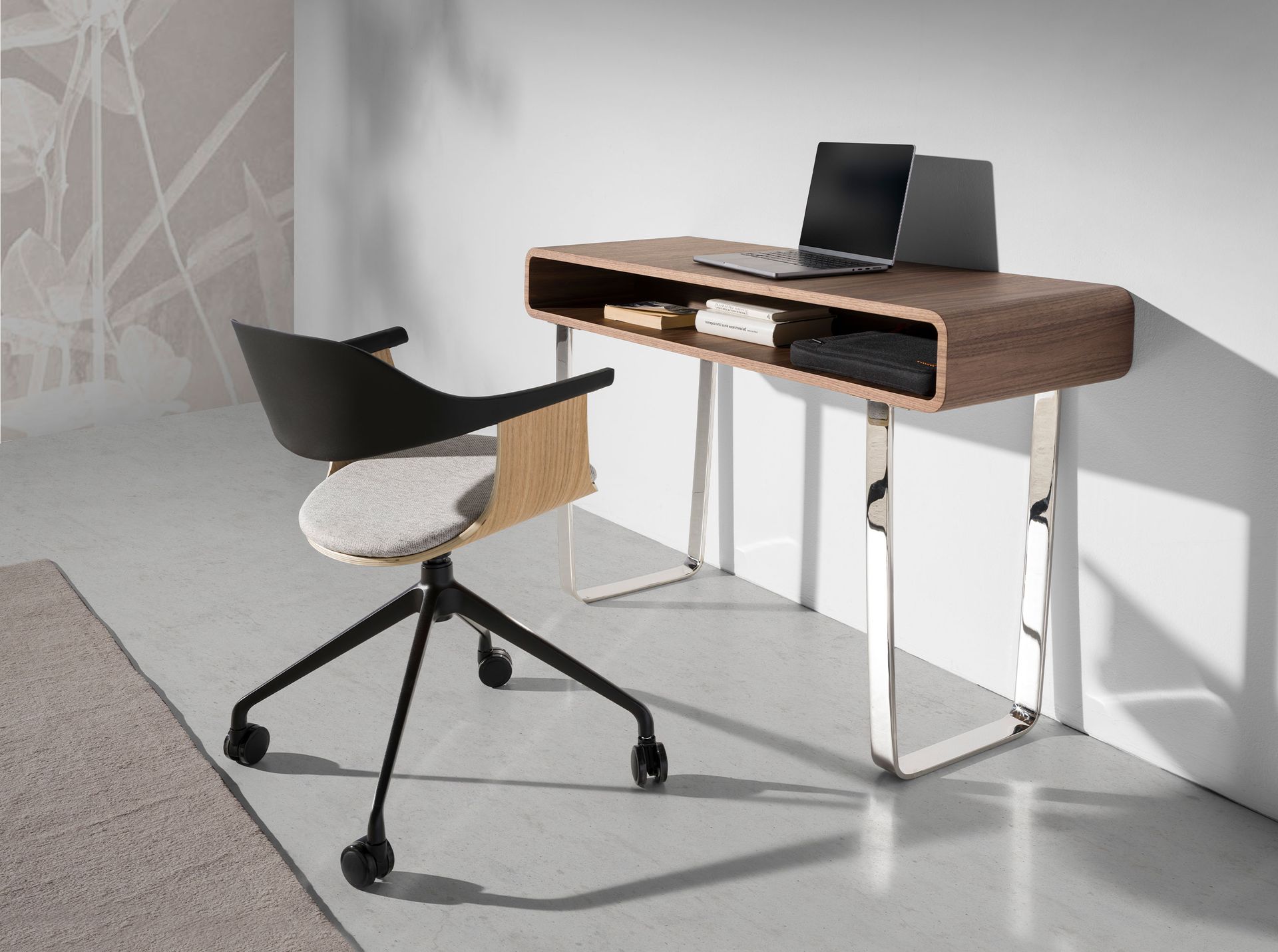 Consola rectangular nogal y acero cromado - Imagen 3