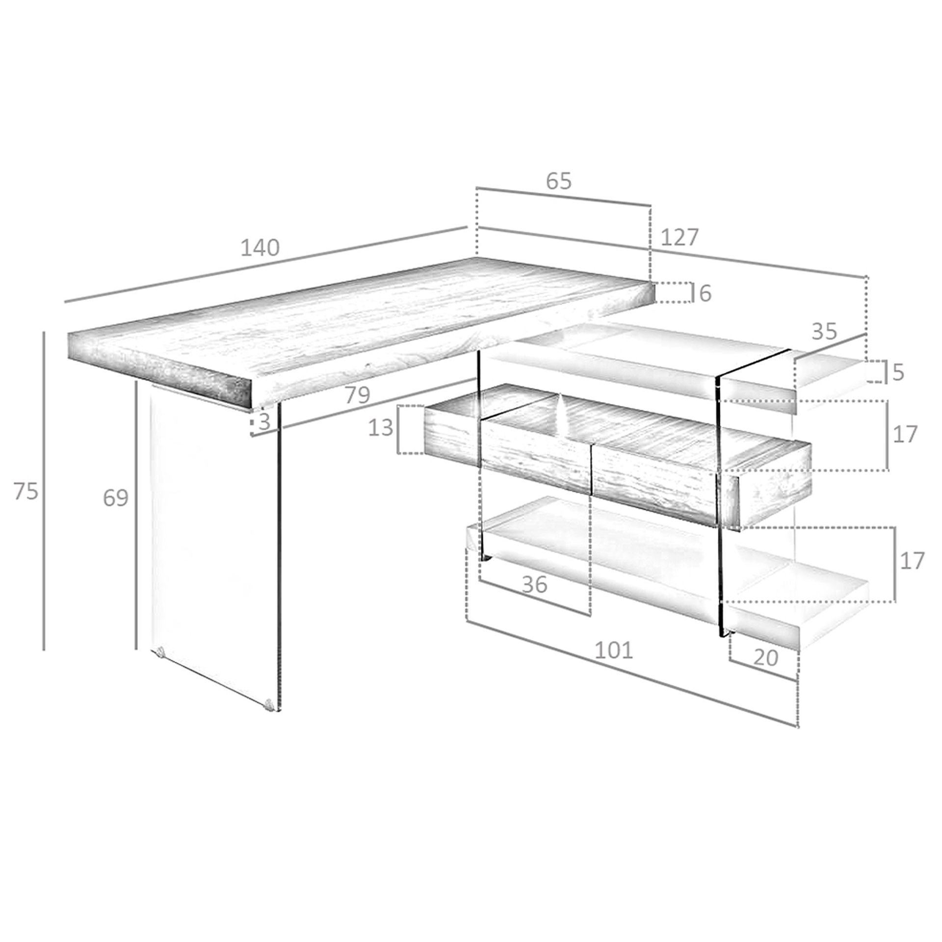 Escritorio madera gris y cristal templado con tapa de nogal - Imagen 9