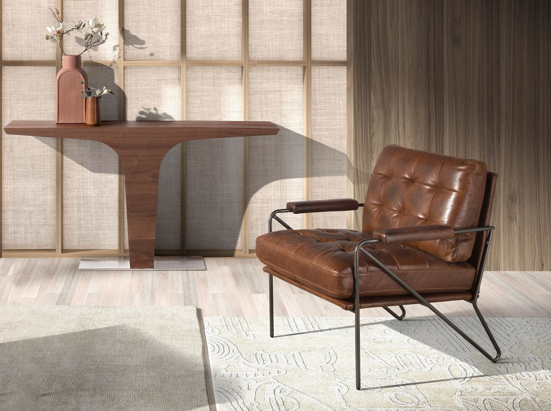 Consola rectangular nogal y base acero cromado - Imagen 3