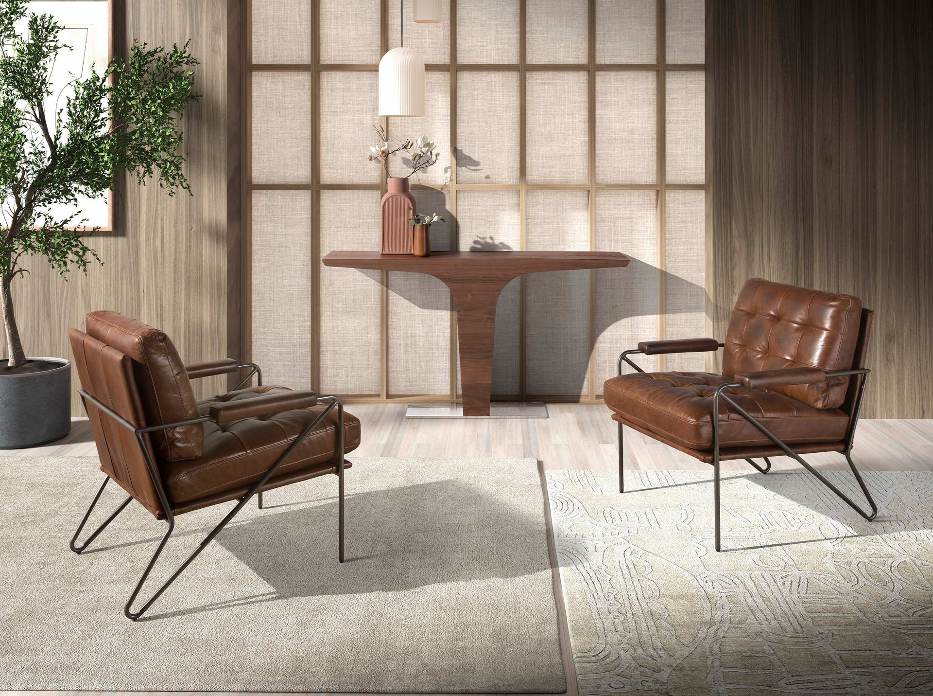 Consola rectangular nogal y base acero cromado - Imagen 4