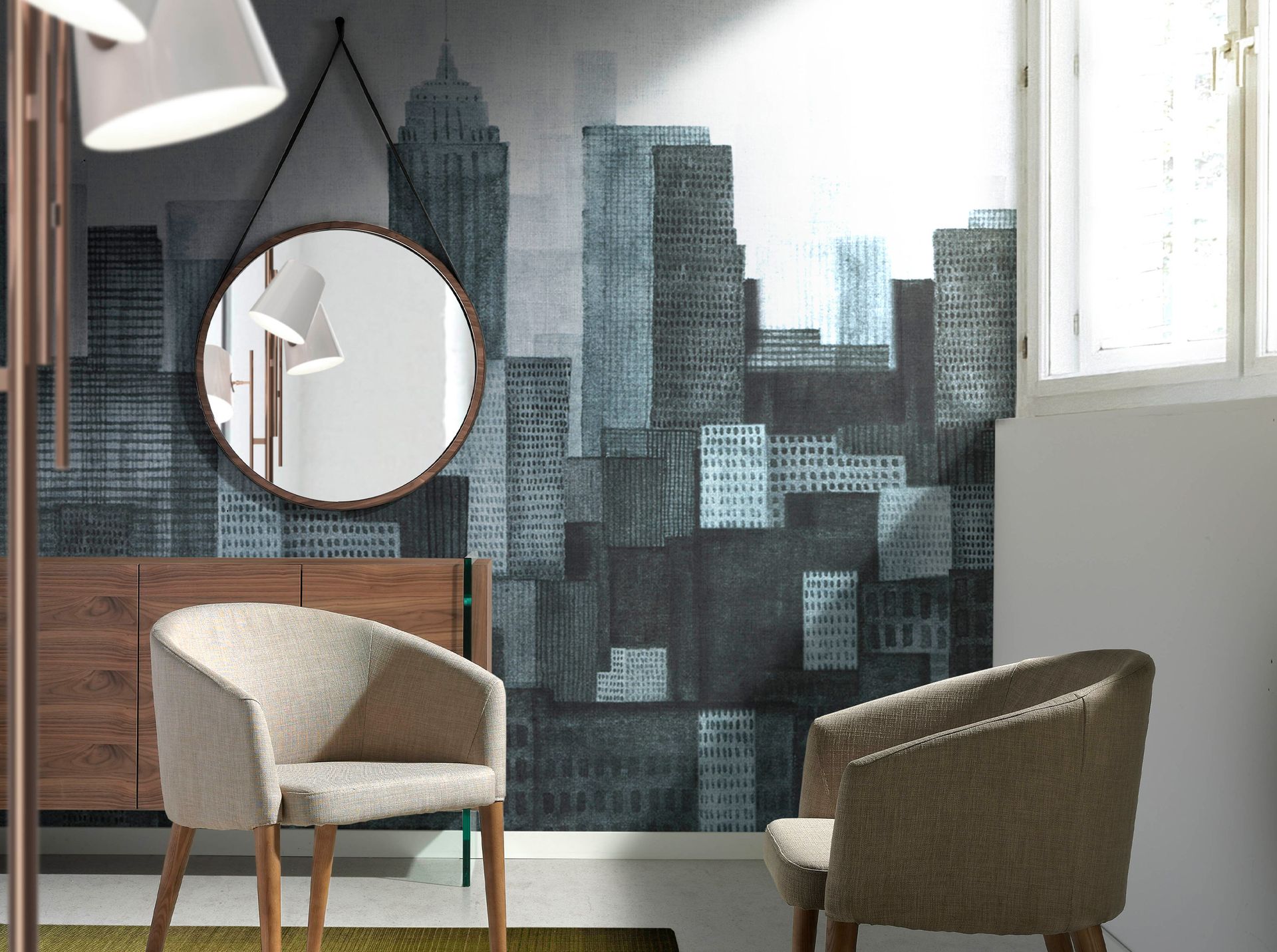 Espejo pared redondo nogal - Imagen 5