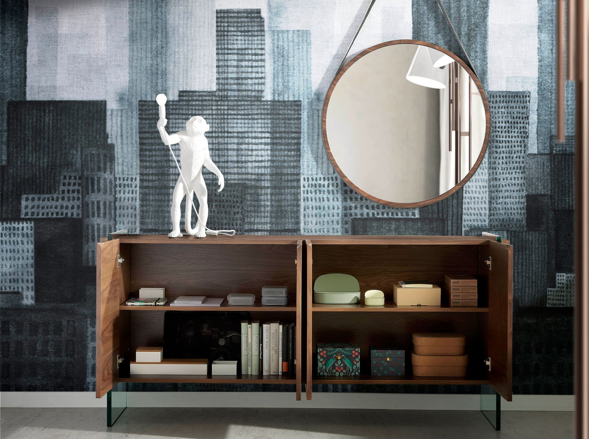 Espejo pared redondo nogal - Imagen 6