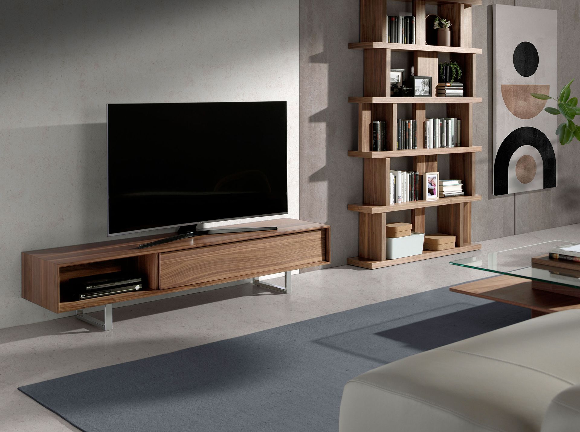 Mueble TV nogal y acero cromado - Imagen 3