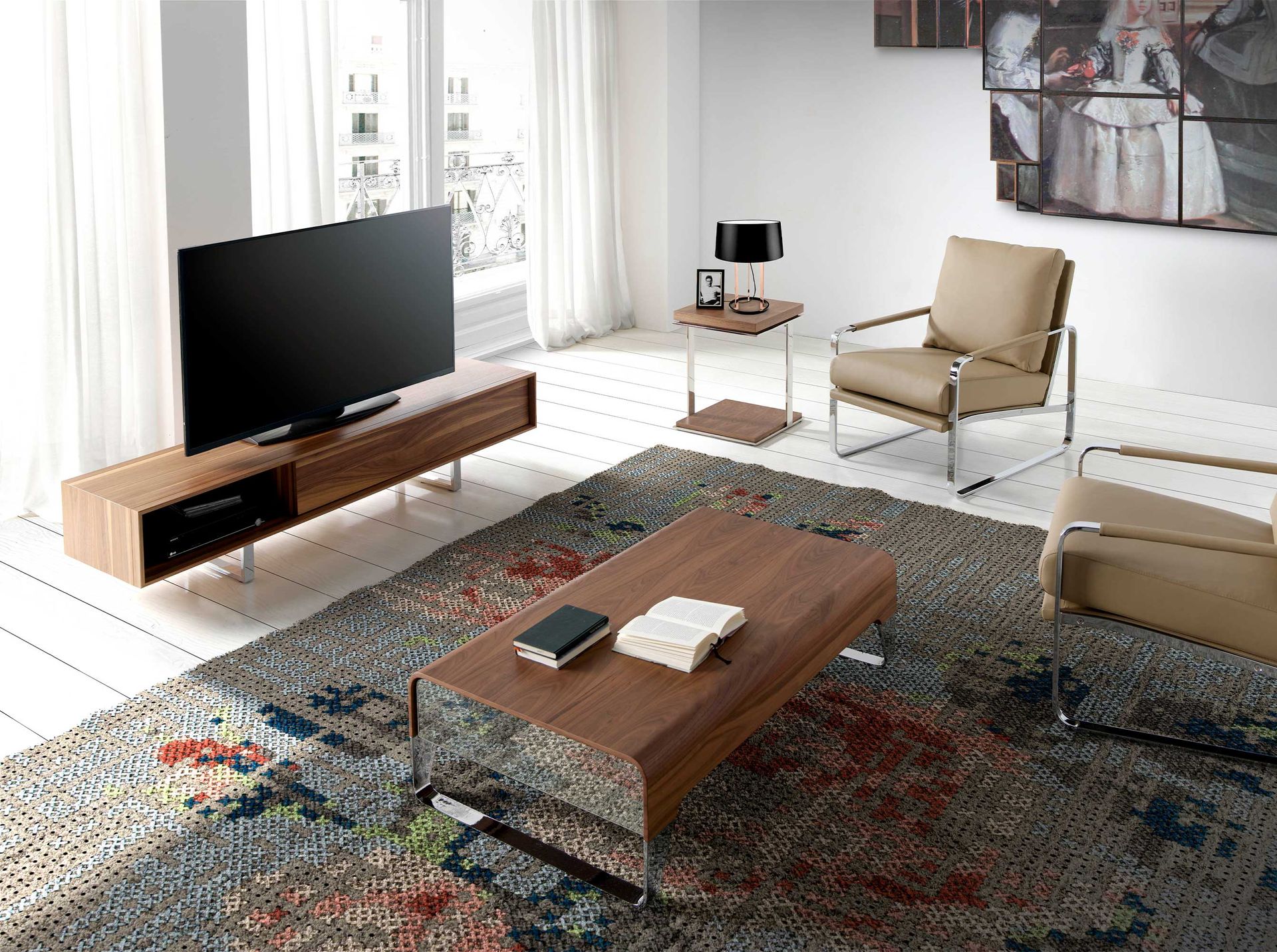 Mueble TV nogal y acero cromado - Imagen 6