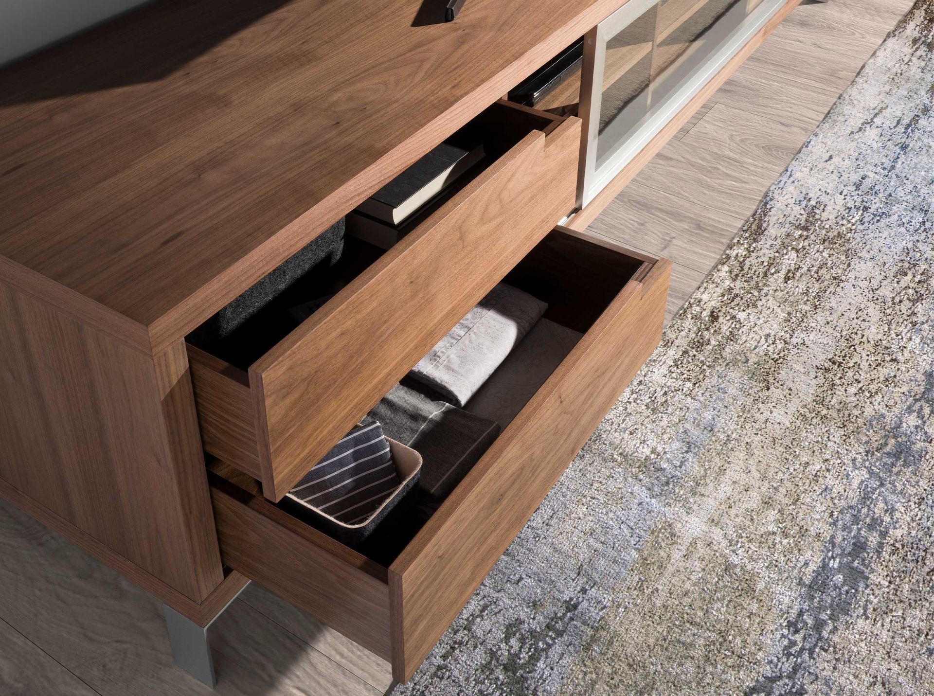 Mueble TV nogal y acero cromado - Imagen 7