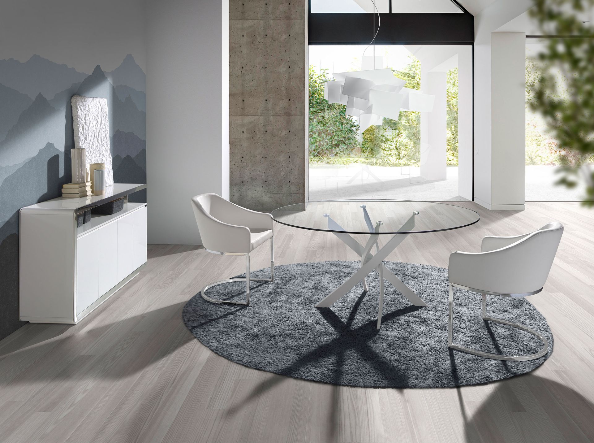 Aparador madera blanco y base acero cromado - Imagen 4