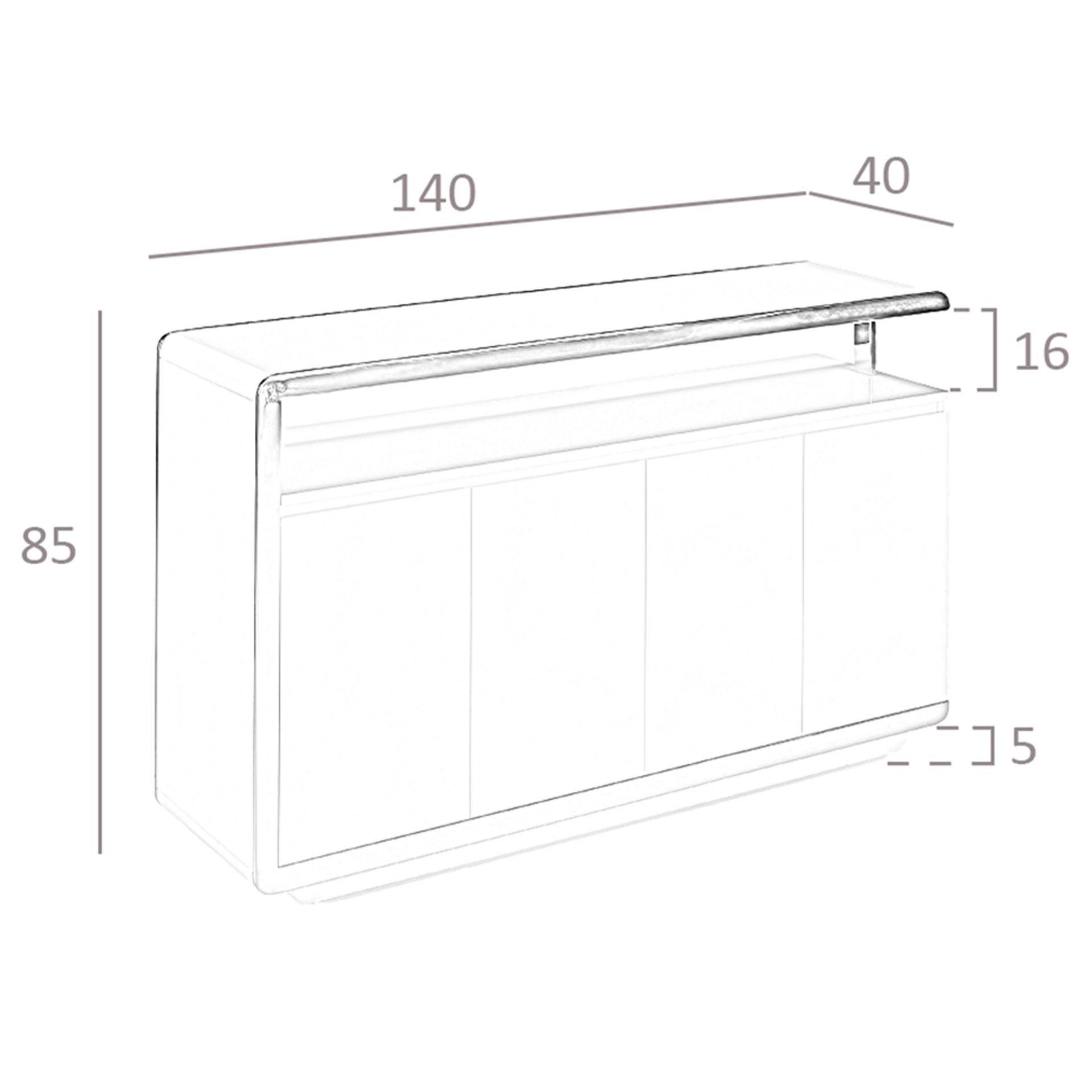 Aparador madera blanco y base acero cromado - Imagen 8