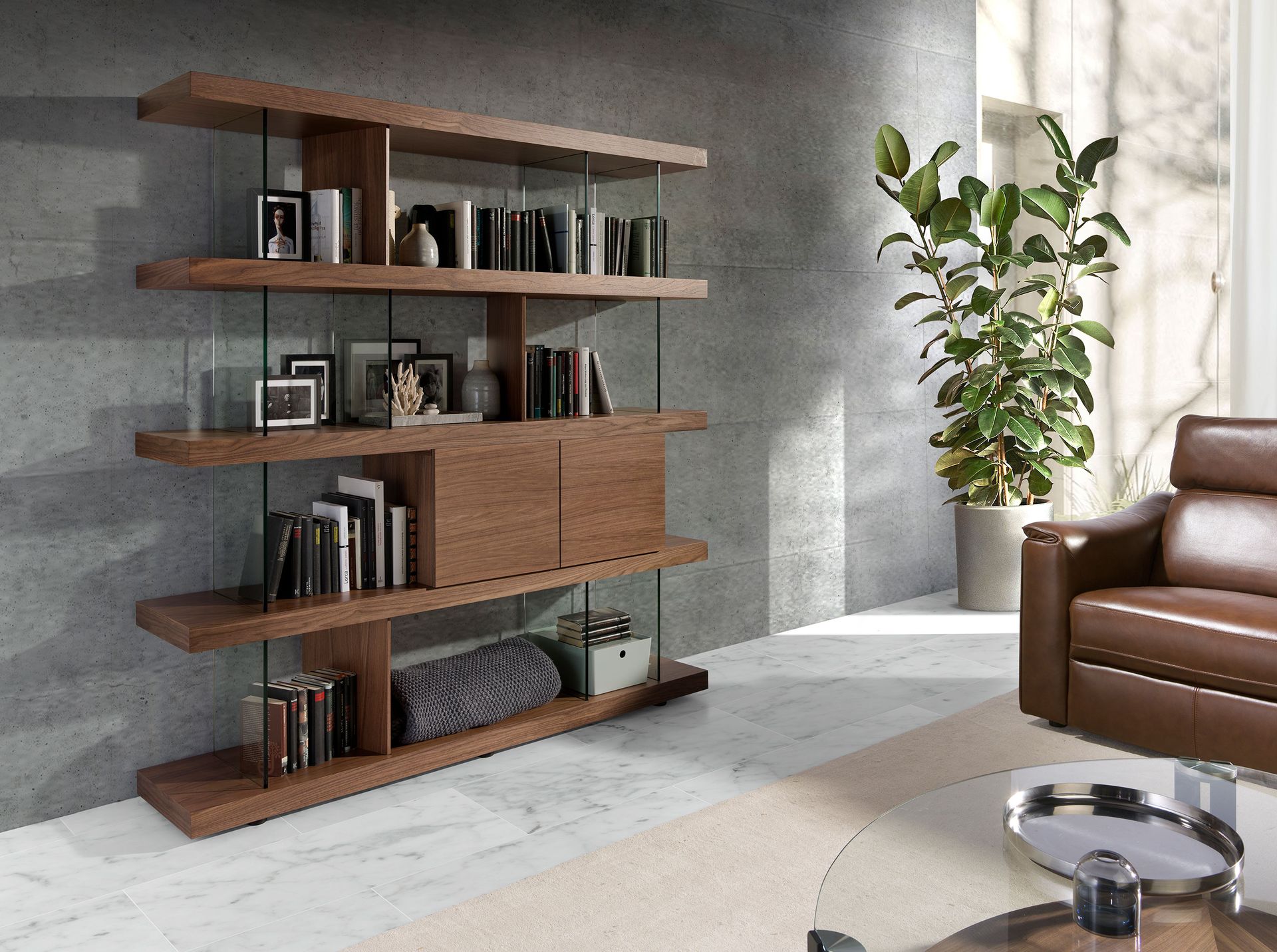 Estantería nogal y cristal - Imagen 3