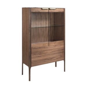 Aparador alto nogal con tapa de cristal imitación mármol e iluminación interior Angel Cerdá