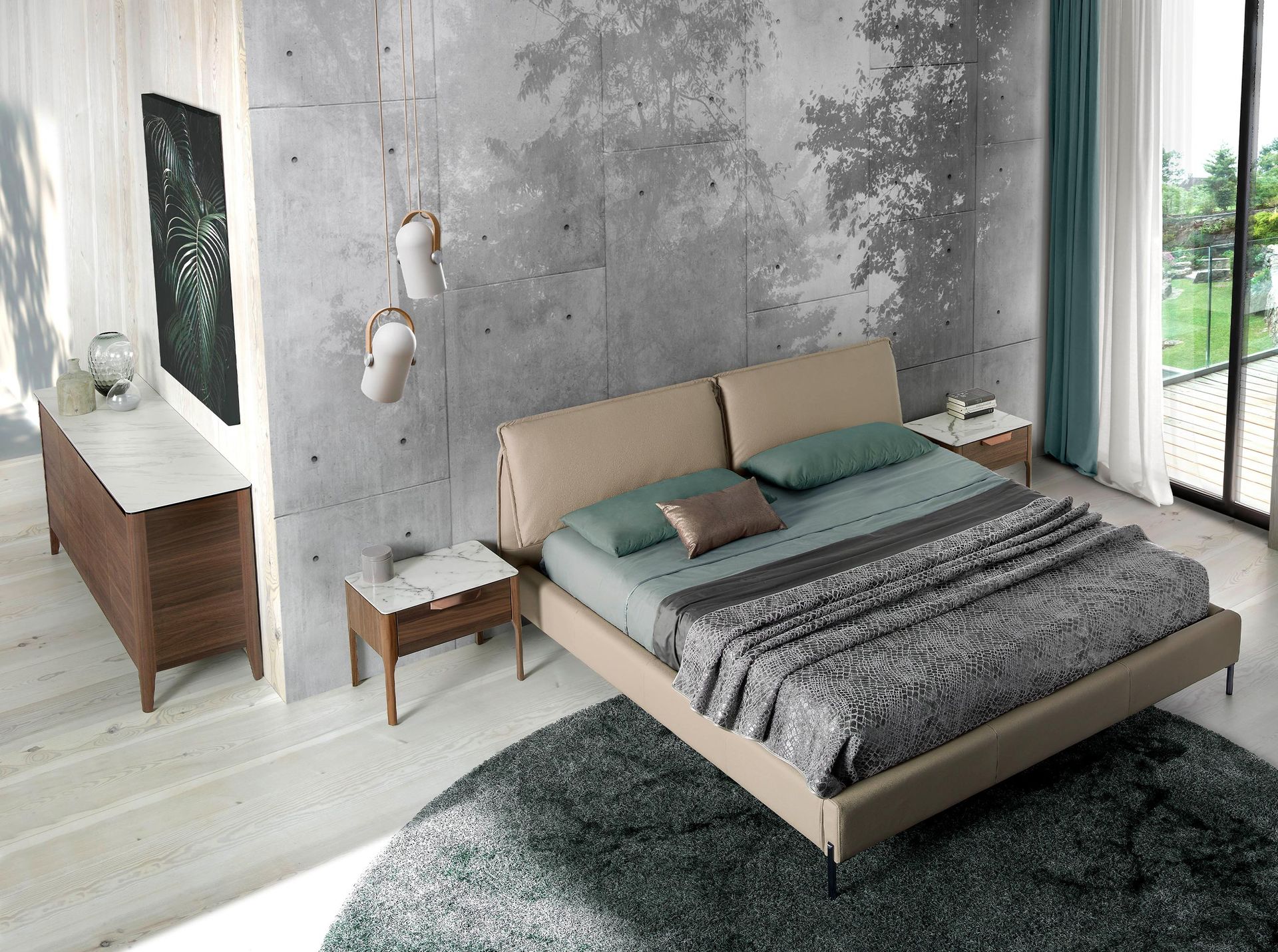 Aparador nogal con tapa de cristal imitación mármol - Imagen 4