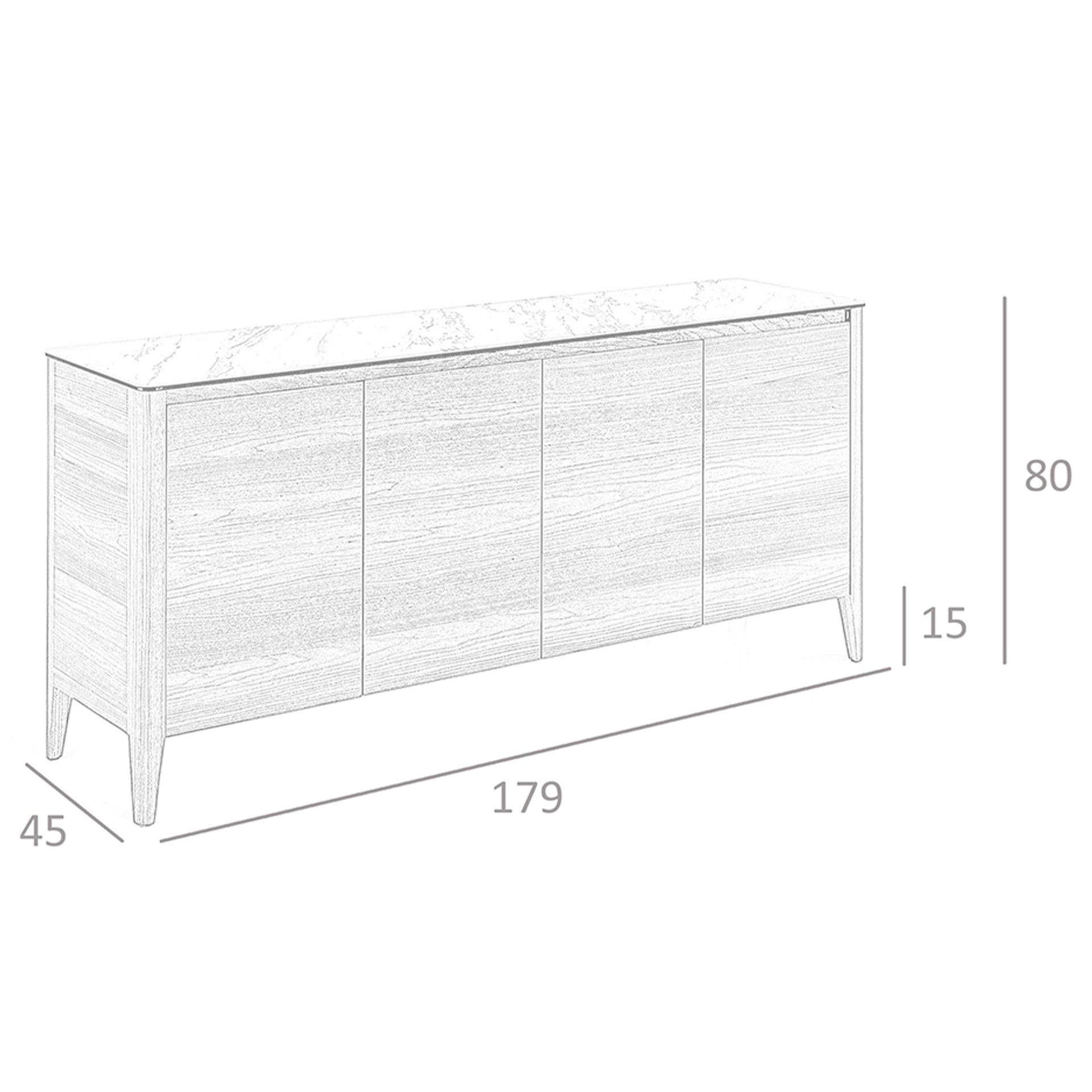 Aparador nogal con tapa de cristal imitación mármol - Imagen 9
