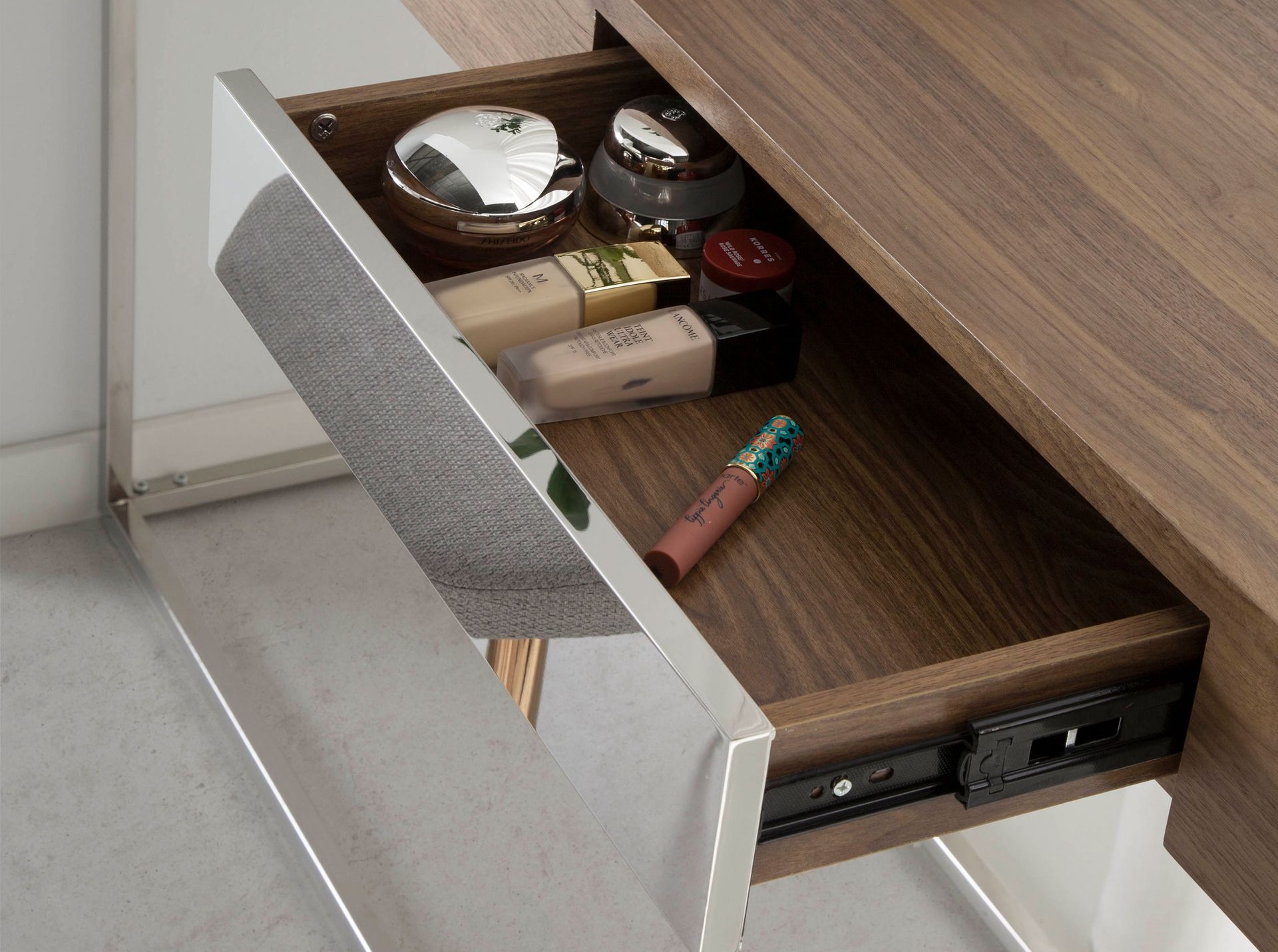 Consola rectangular nogal y acero cromado - Imagen 7