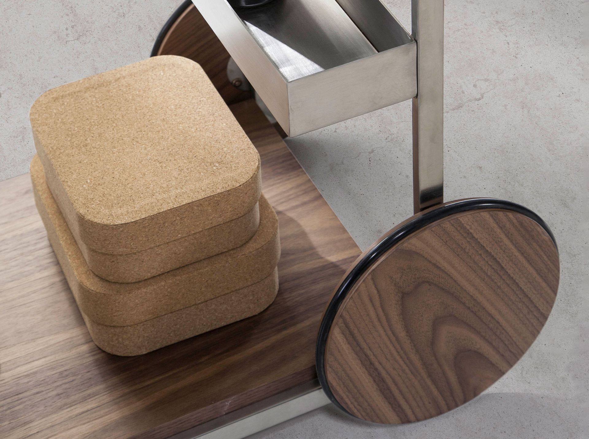 Carrito minibar acero y nogal - Imagen 5