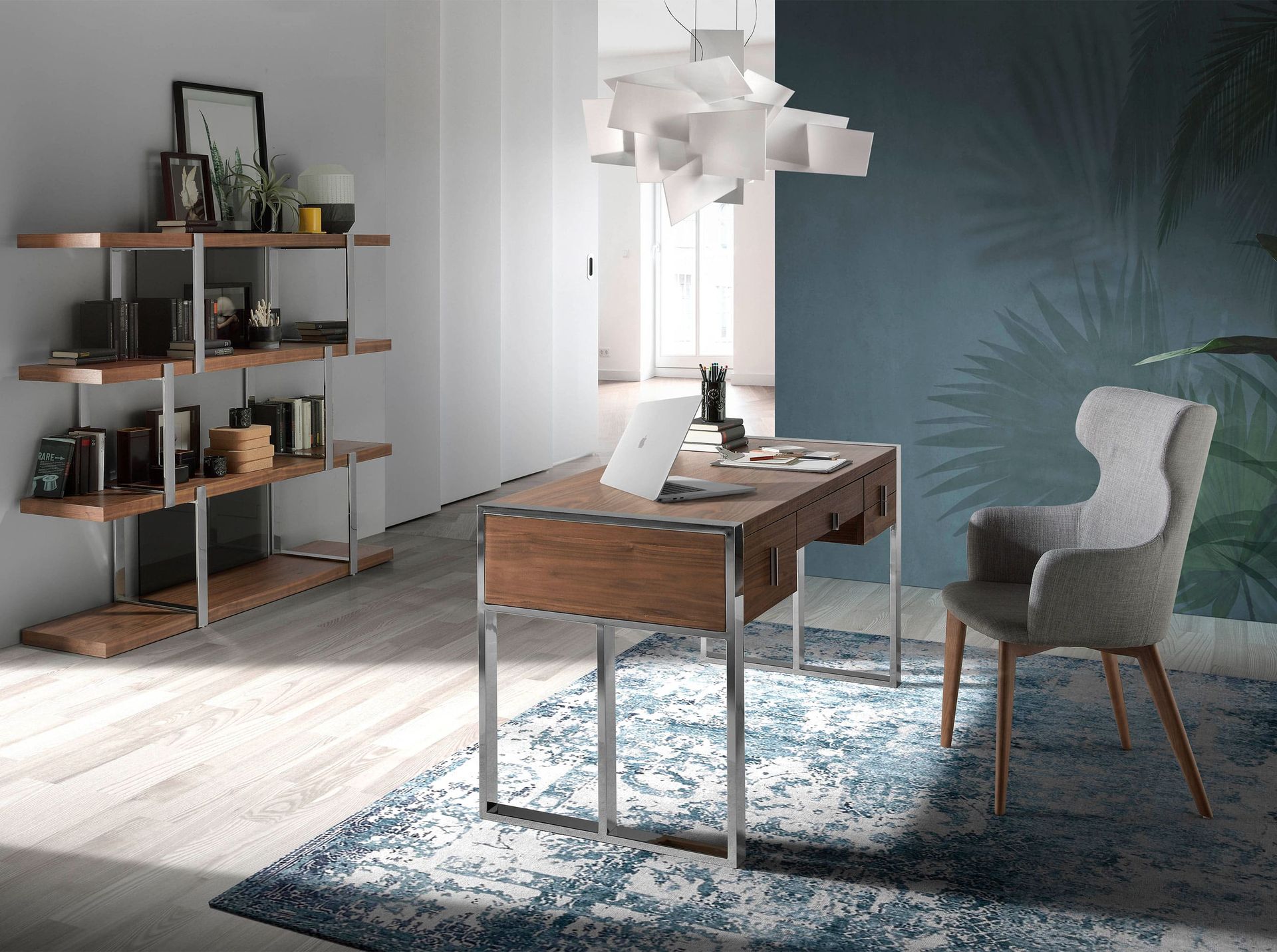 Escritorio nogal y acero cromado - Imagen 4