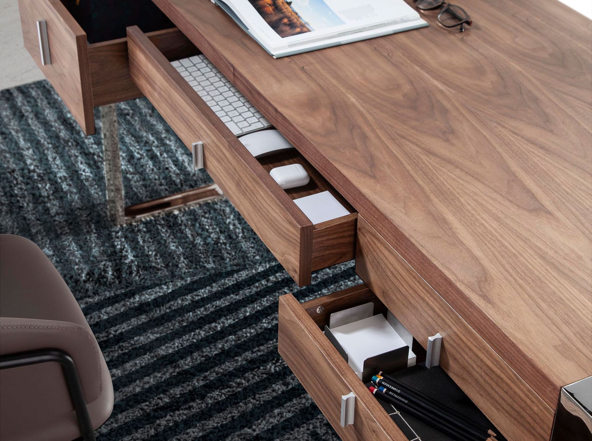 Escritorio nogal y acero cromado - Imagen 7