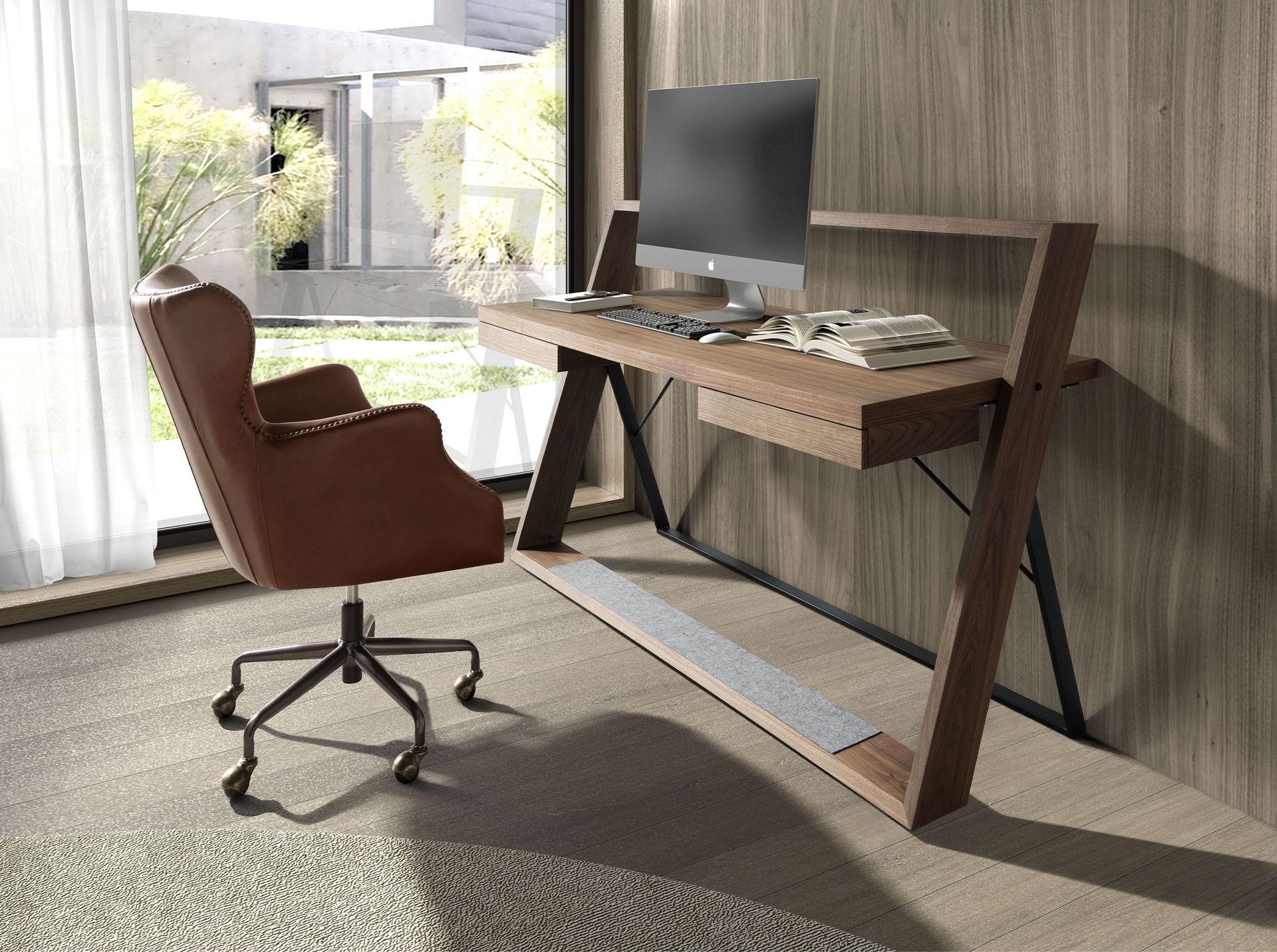 Escritorio nogal y acero negro - Imagen 3