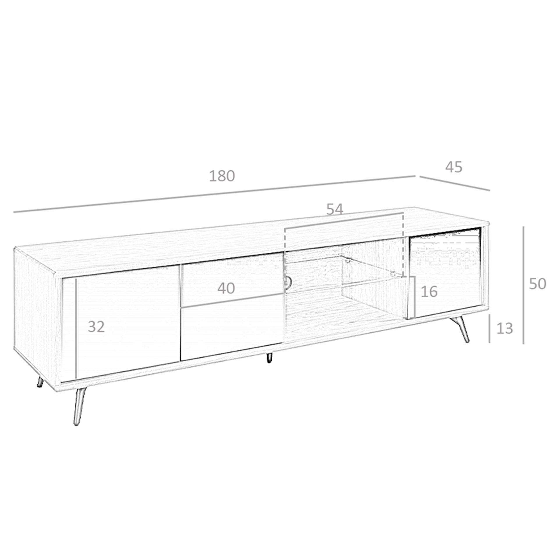 Mueble TV cristal negro efecto espejo, nogal y acero negro - Imagen 7