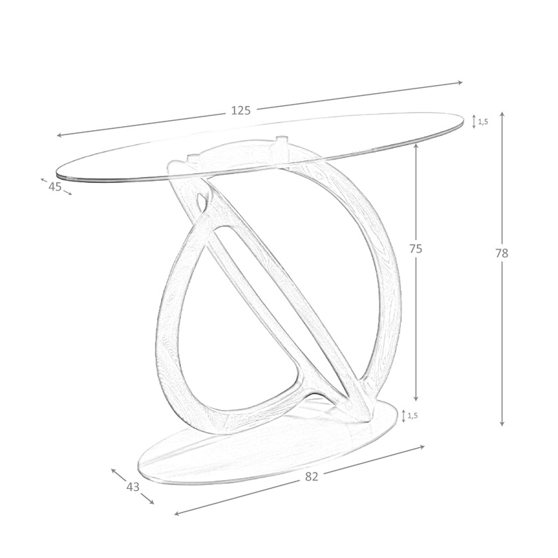 Consola ovalada cristal templado, nogal y acero pulido dorado - Imagen 7