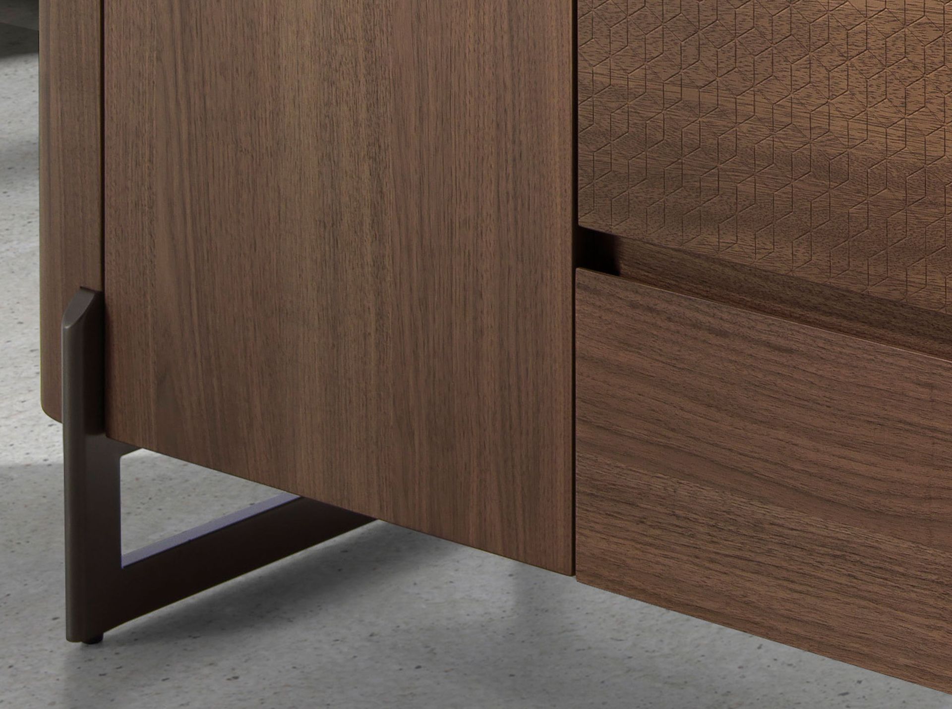 Aparador nogal, acero visón metal y tapa de mármol porcelánico - Imagen 7