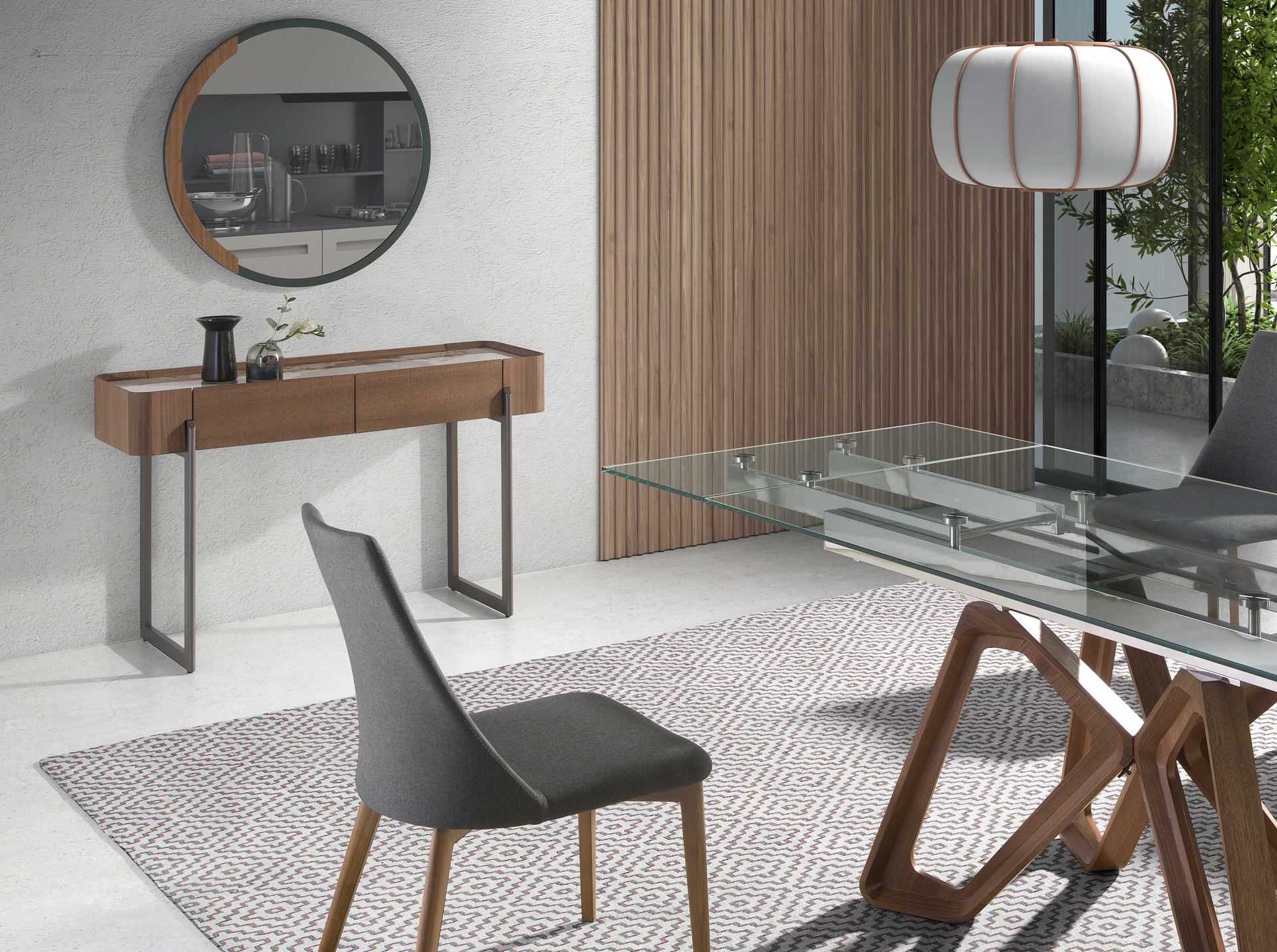 Consola rectangular mármol porcelánico, nogal y acero visón metal - Imagen 3