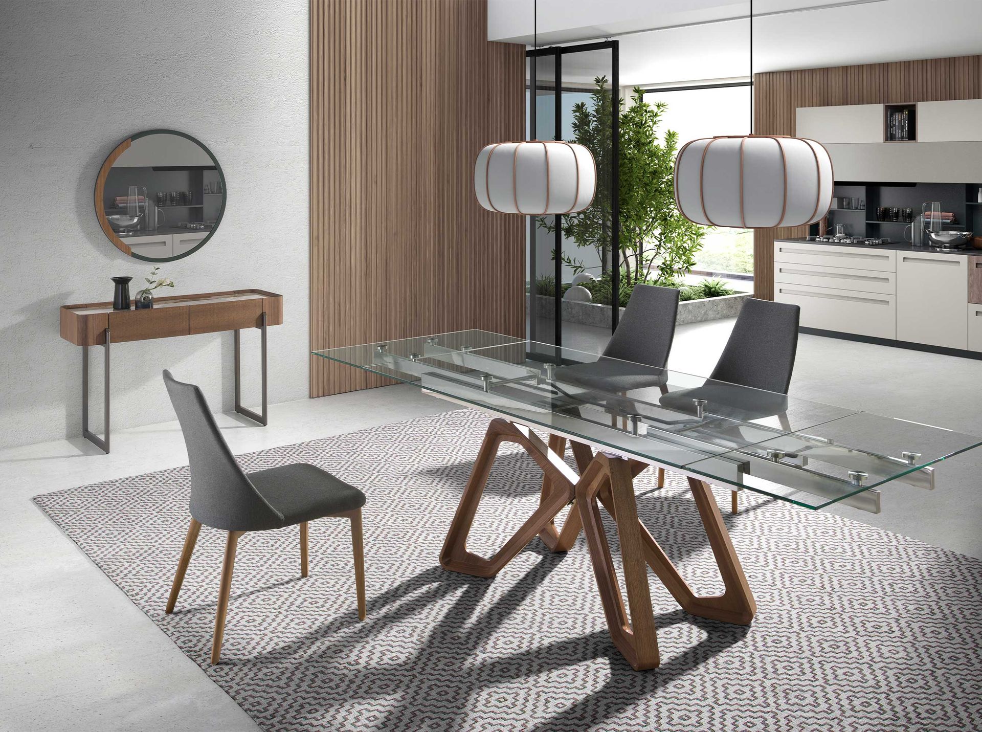 Consola rectangular mármol porcelánico, nogal y acero visón metal - Imagen 4