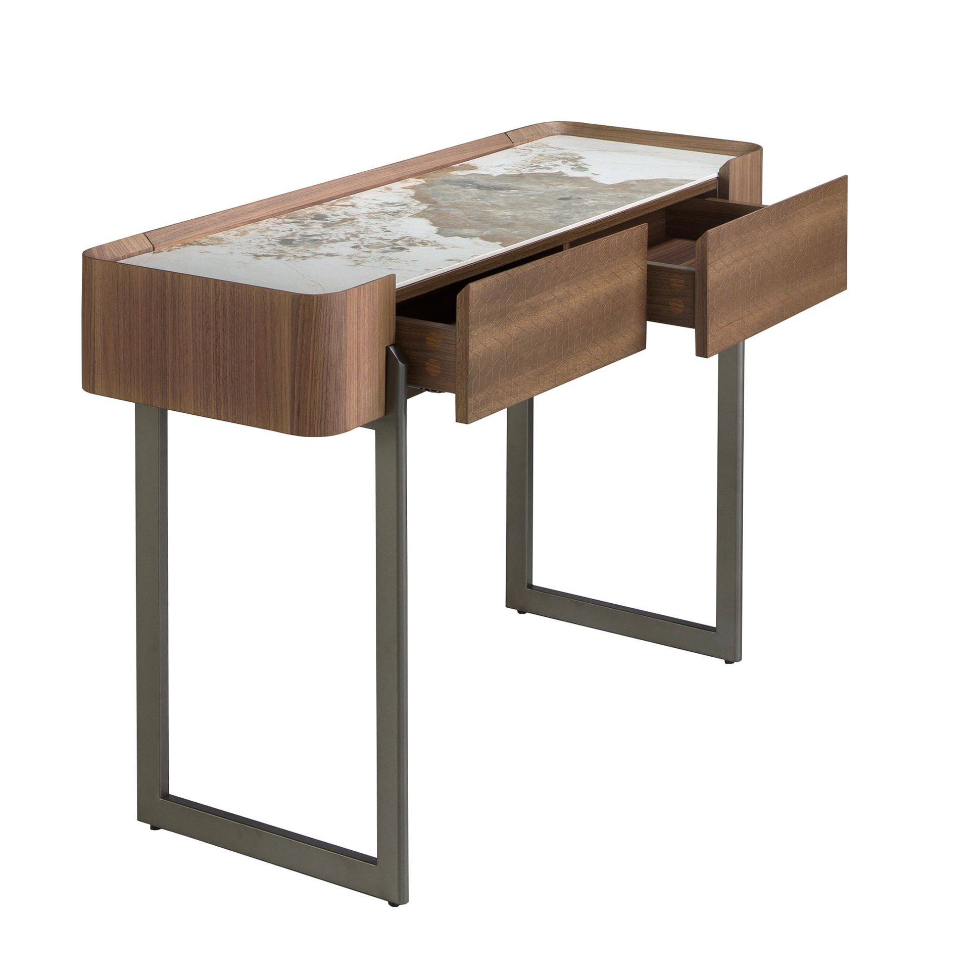 Consola rectangular mármol porcelánico, nogal y acero visón metal - Imagen 5