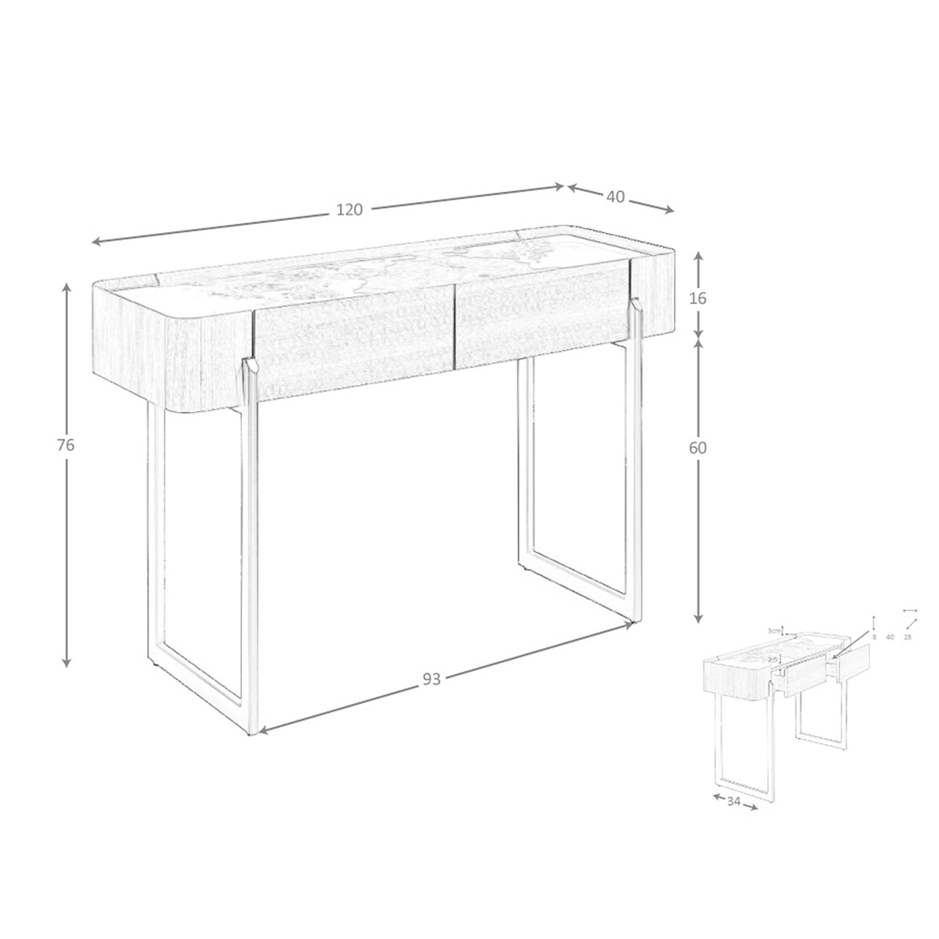 Consola rectangular mármol porcelánico, nogal y acero visón metal - Imagen 8