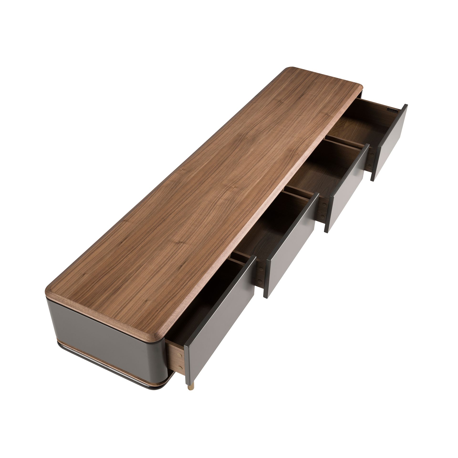 Mueble TV madera gris oscuro, acero negro y tapa de nogal - Imagen 8