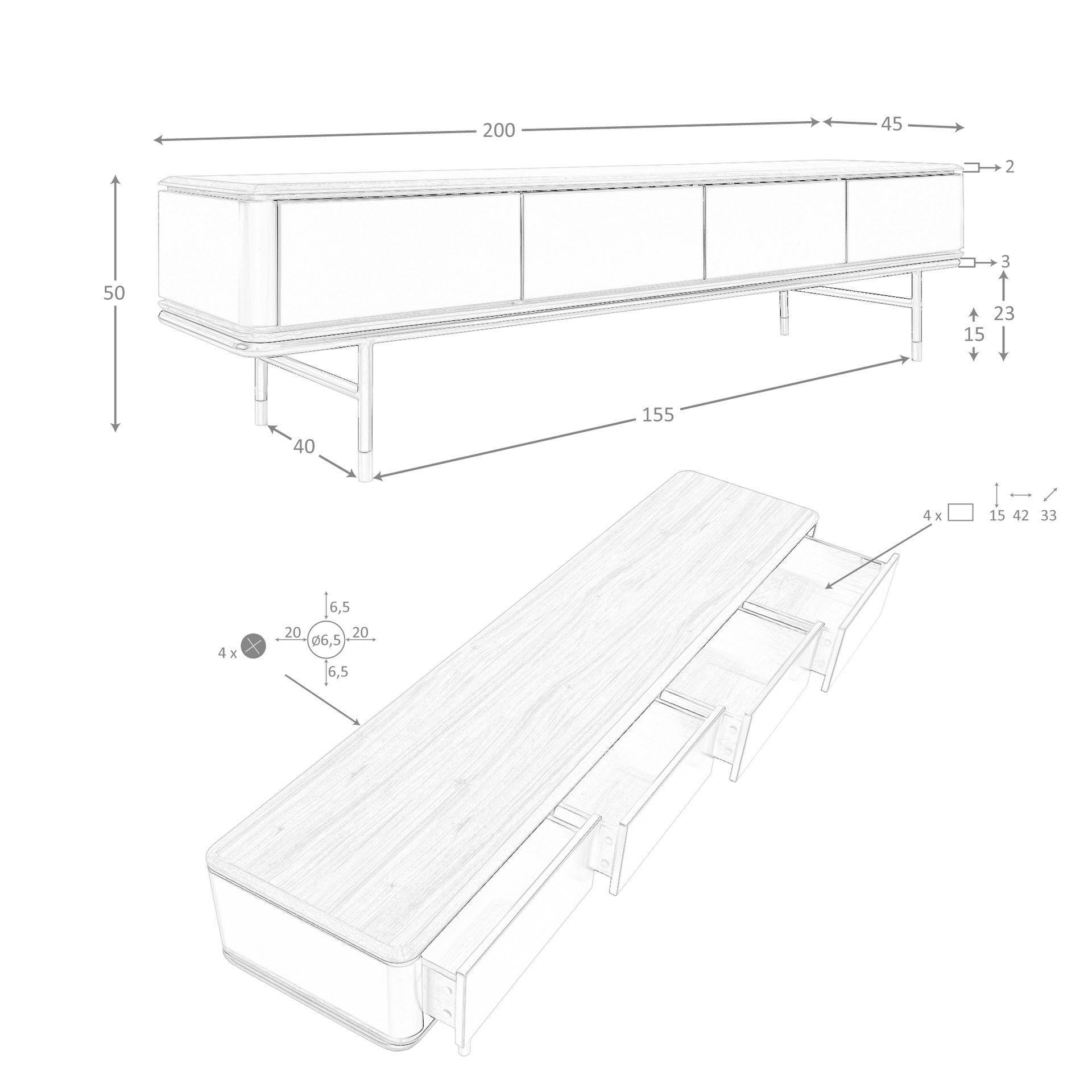 Mueble TV madera gris oscuro, acero negro y tapa de nogal - Imagen 9