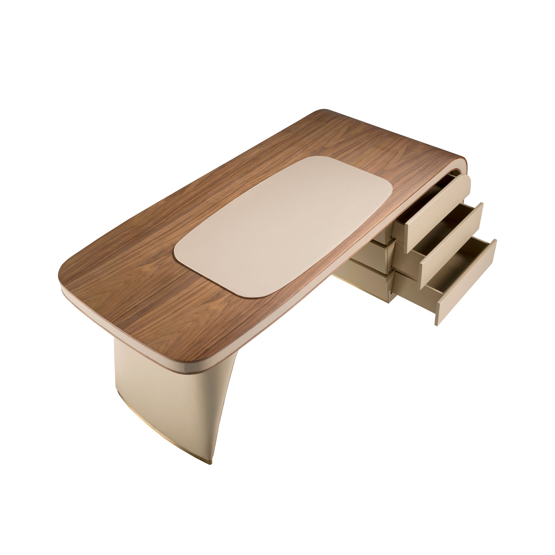 Escritorio en nogal y madera tapizada en polipiel crema - Imagen 4