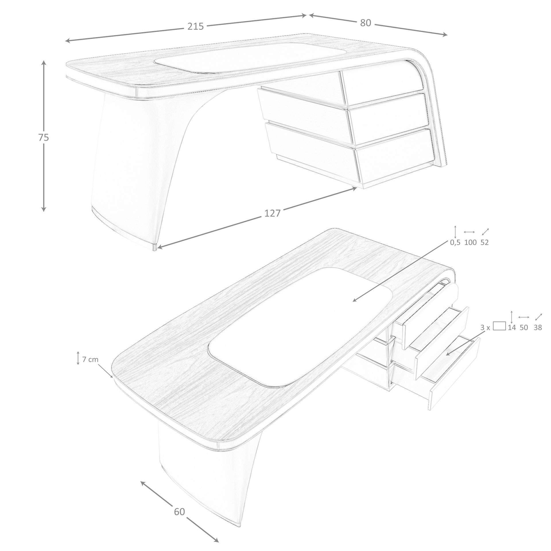 Escritorio en nogal y madera tapizada en polipiel crema - Imagen 7