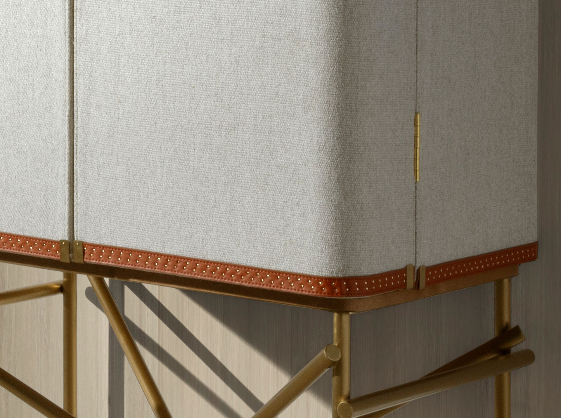 Aparador alto tela, nogal y acero pulido dorado - Imagen 7