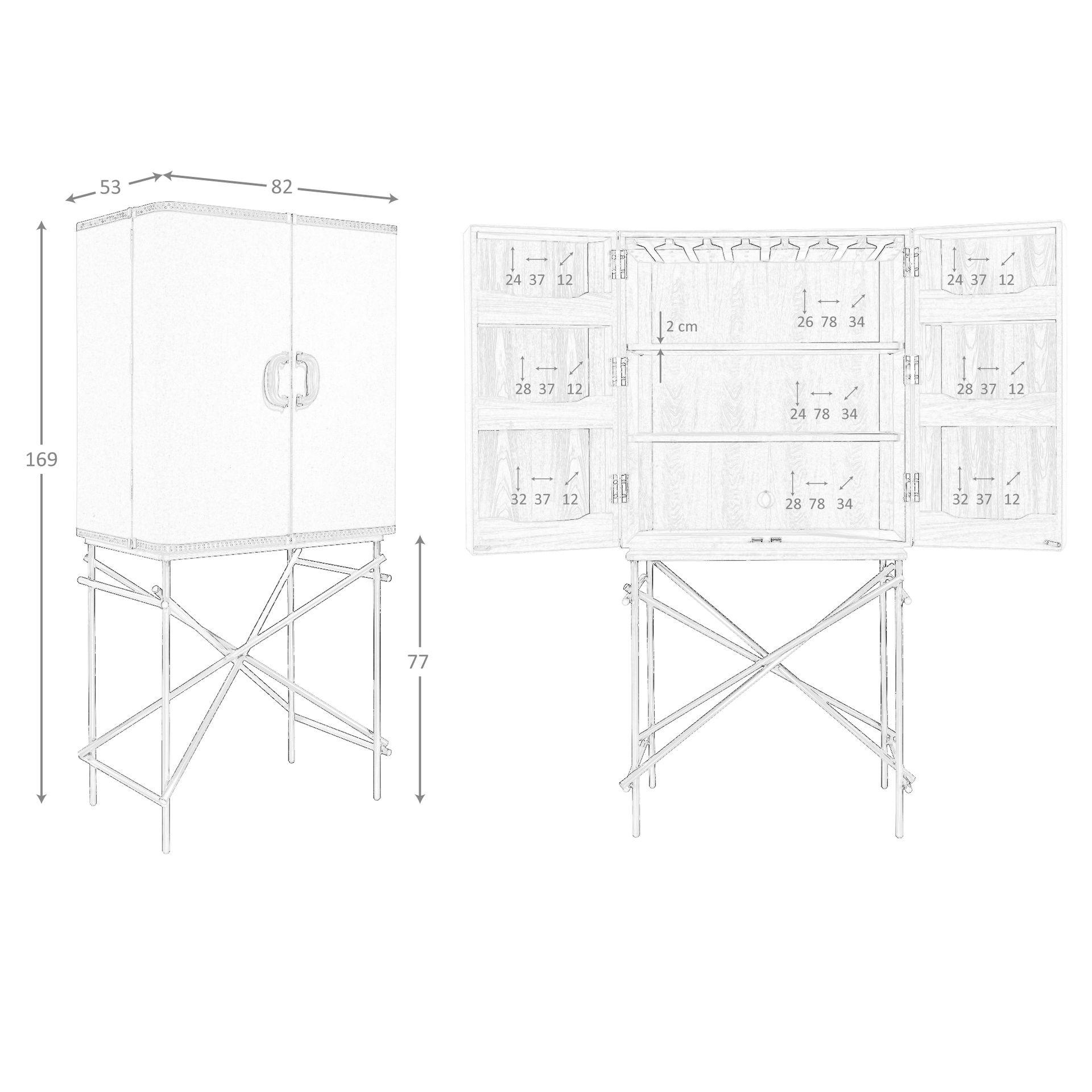 Aparador alto tela, nogal y acero pulido dorado - Imagen 8