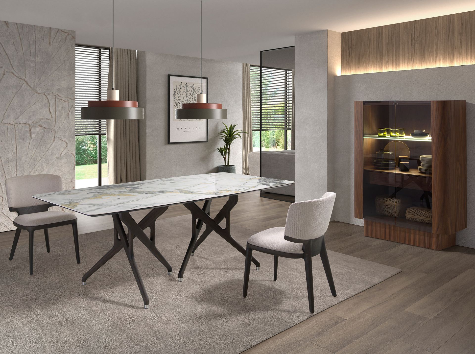 Aparador alto cristal templado, nogal con iluminación interior - Imagen 4