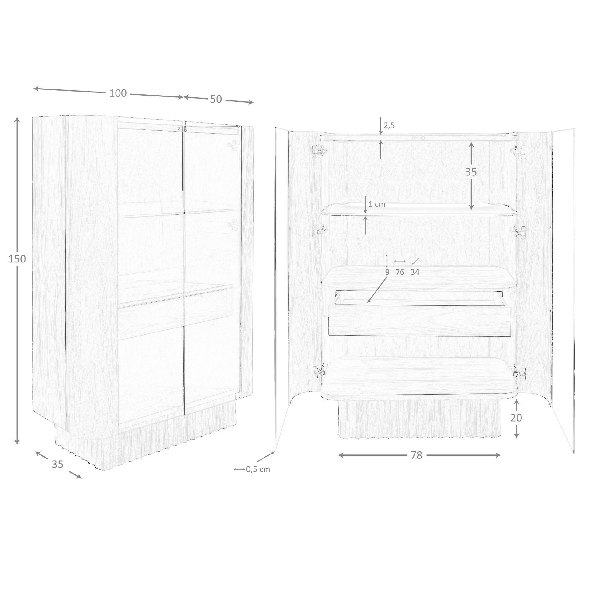 Aparador alto cristal templado, nogal con iluminación interior - Imagen 8