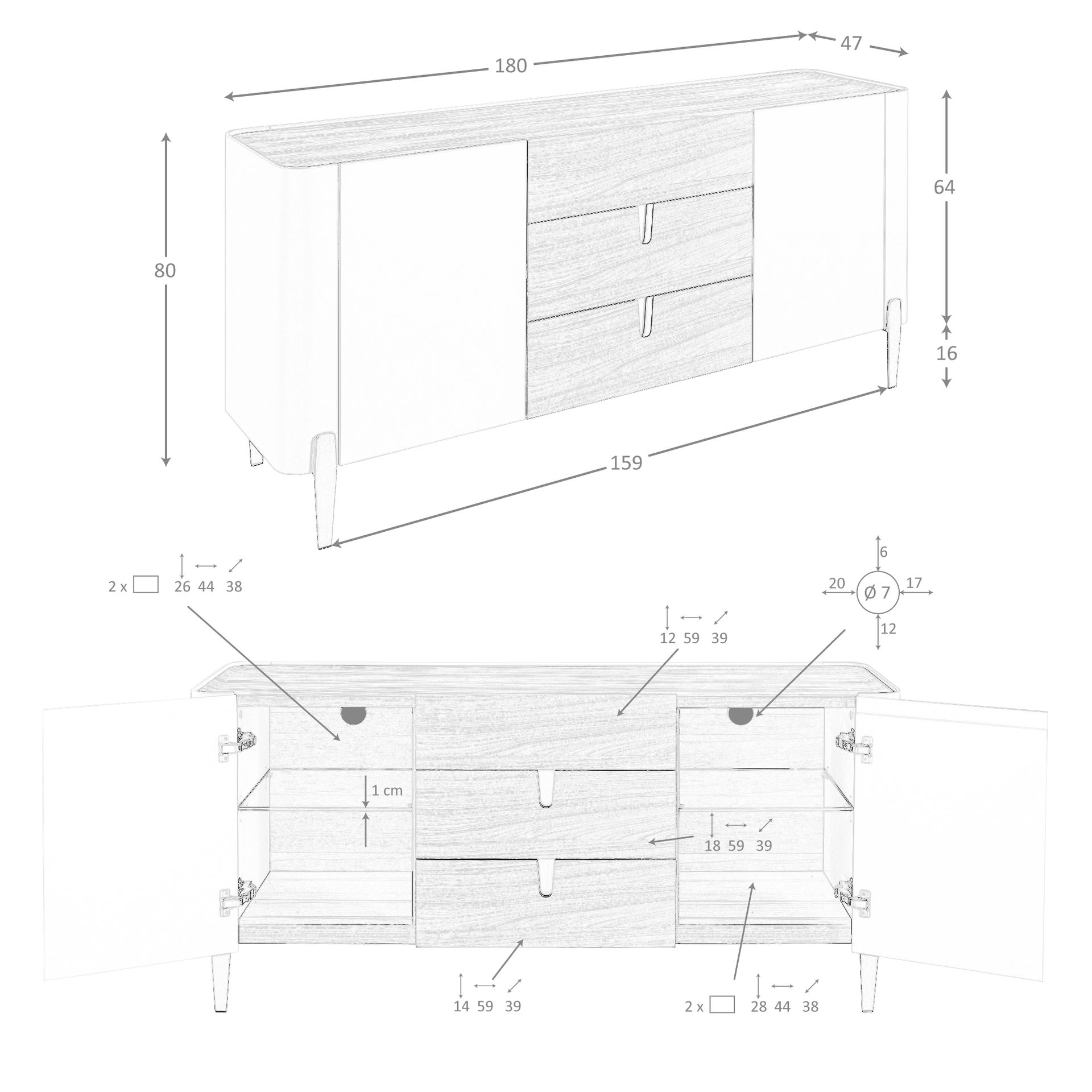 Aparador nogal, beige, acero pulido dorado y tapa de nogal - Imagen 9