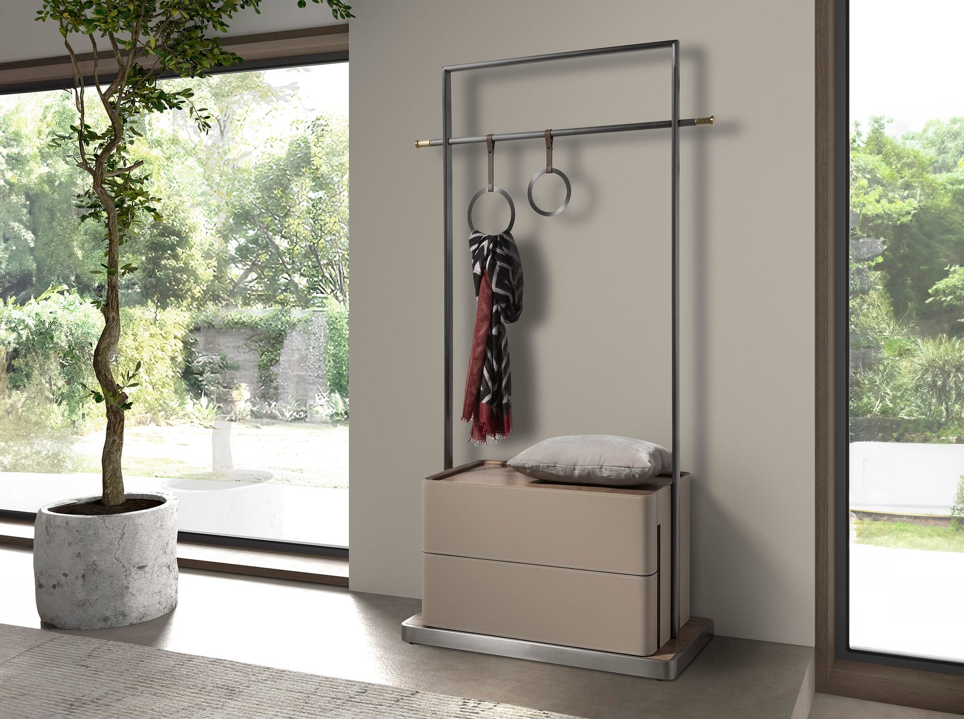 Perchero polipiel visón, nogal y acero inoxidable - Imagen 3