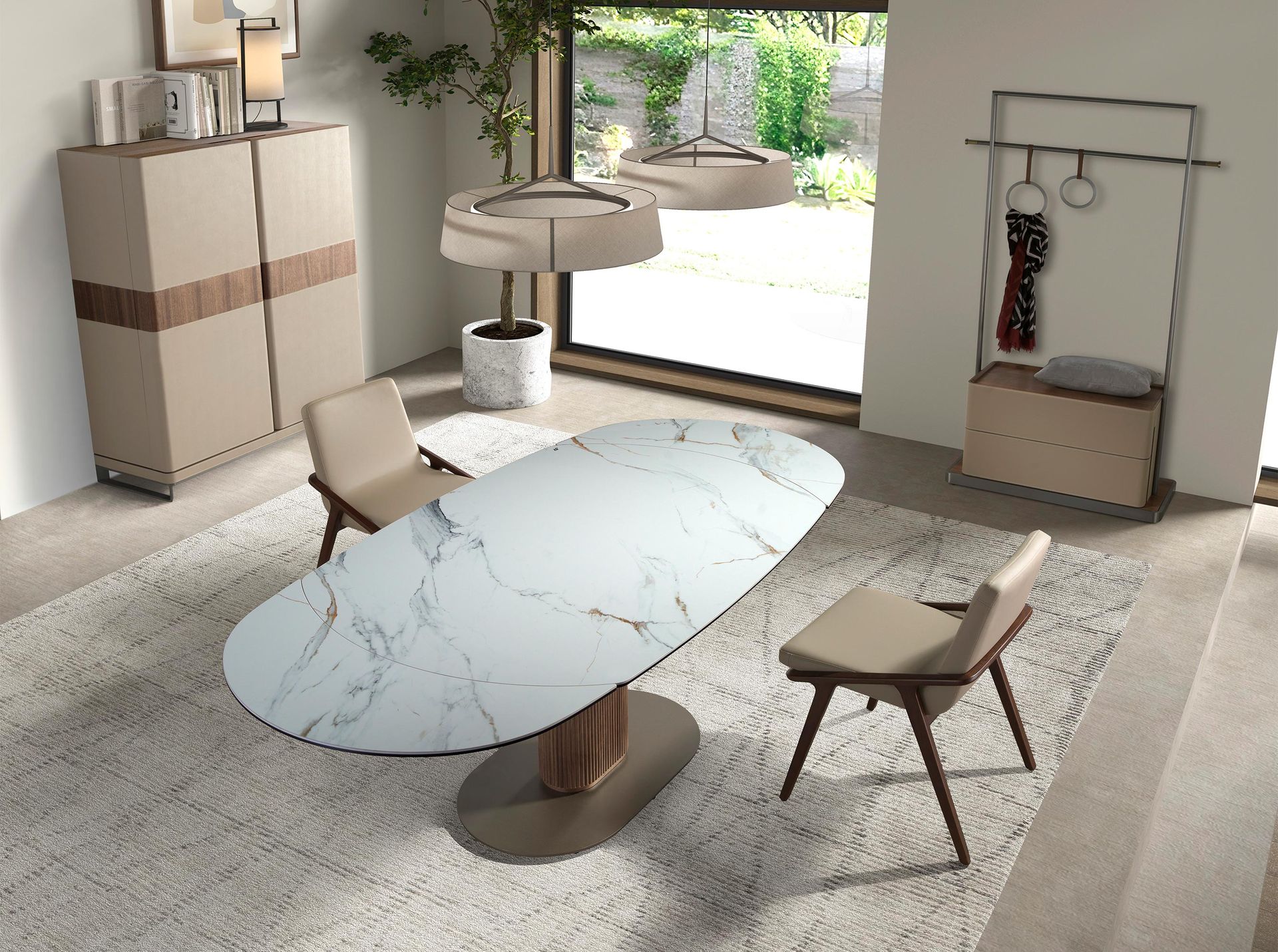 Perchero polipiel visón, nogal y acero inoxidable - Imagen 4